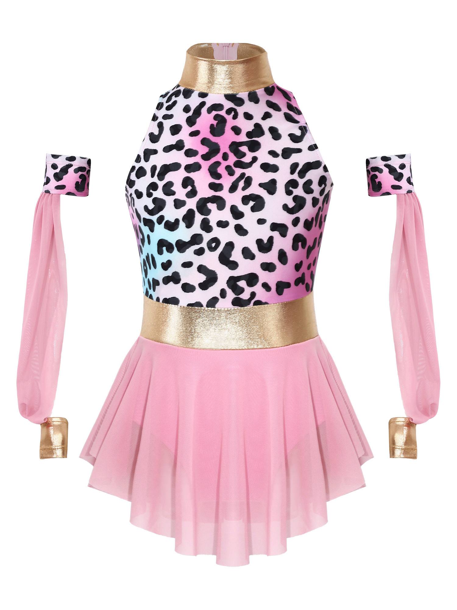Kids Prehistoric Cave Costume Set Leopard Print Dress with Oversleeves