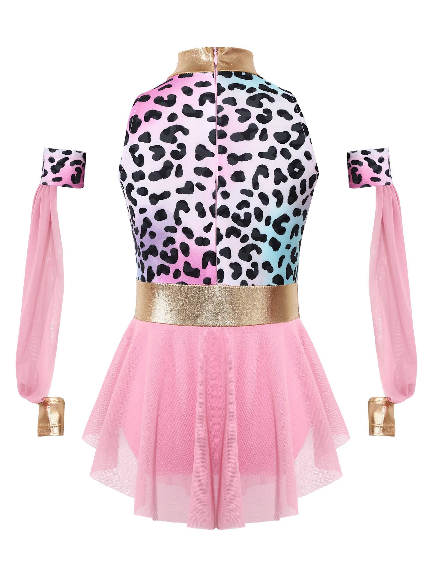 Kids Prehistoric Cave Costume Set Leopard Print Dress with Oversleeves