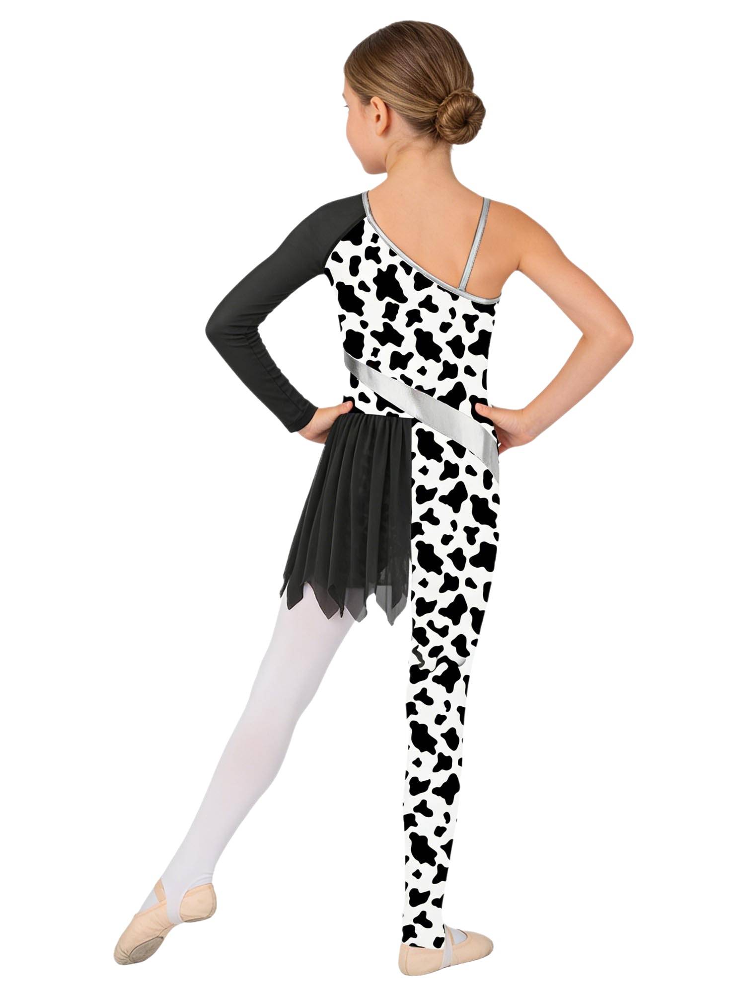 Kids Cavegirl Gymnastics Leotard Leopard Print Asymmetrical Jumpsuit