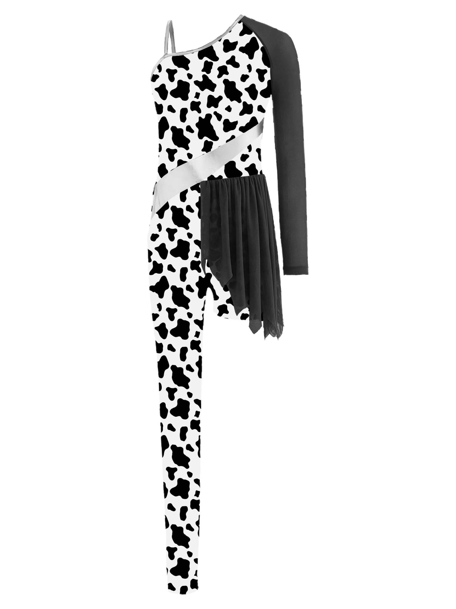 Kids Cavegirl Gymnastics Leotard Leopard Print Asymmetrical Jumpsuit