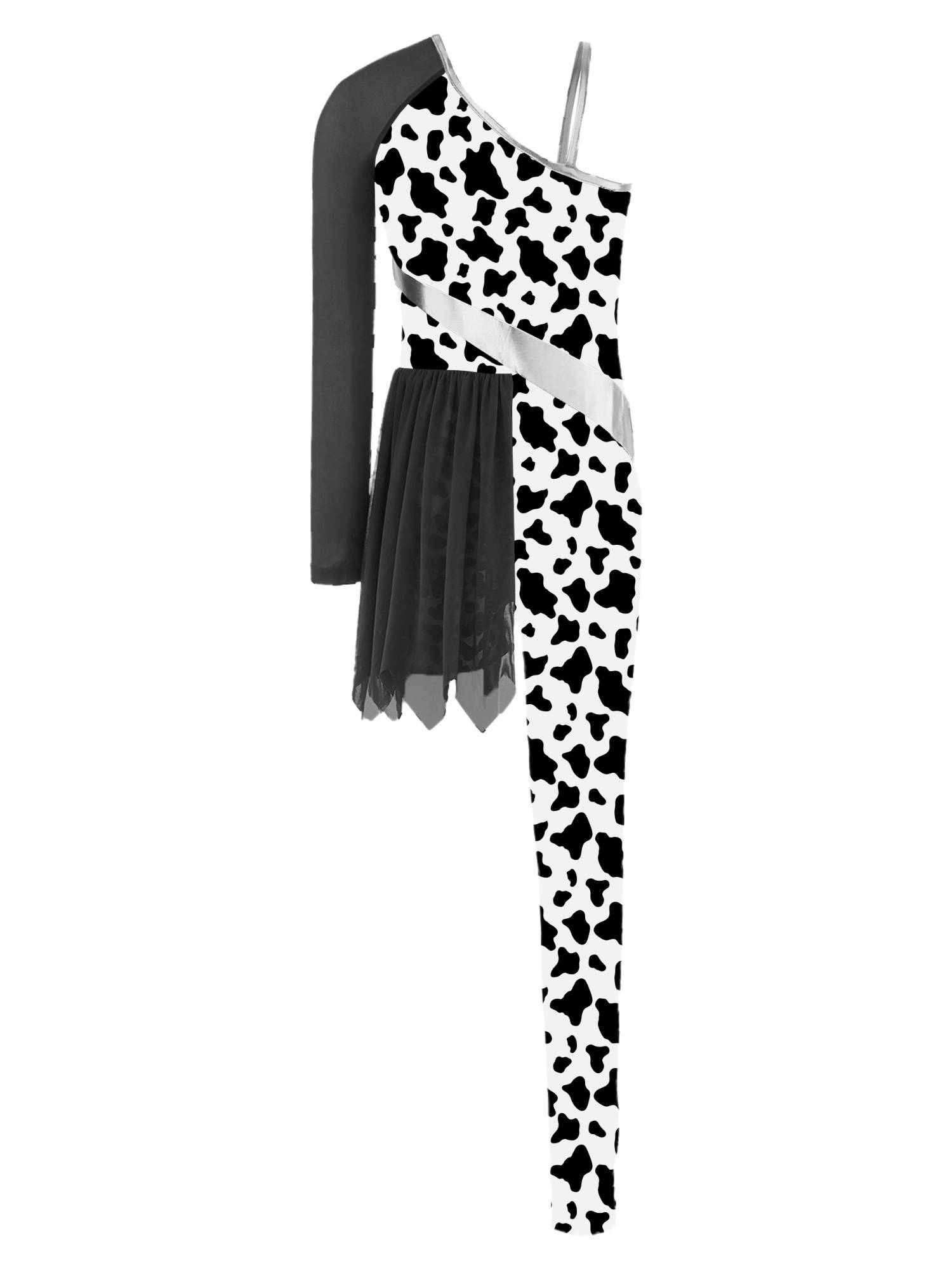 Kids Cavegirl Gymnastics Leotard Leopard Print Asymmetrical Jumpsuit
