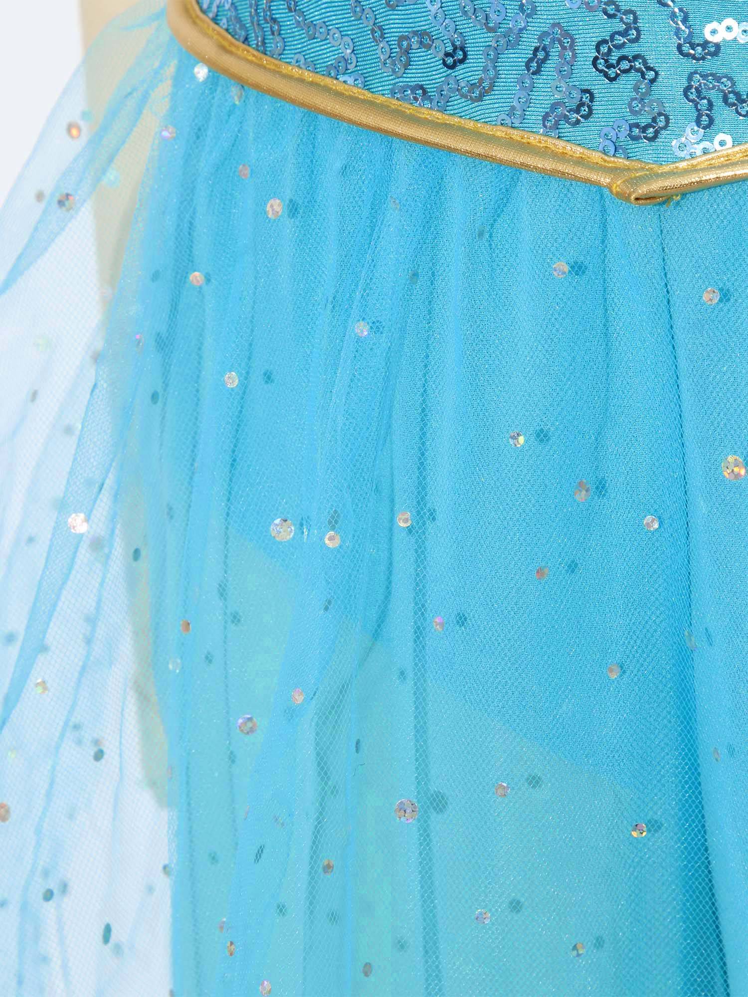 Girls Arabian Princess Tulle Jumpsuit Sequin Costume for Halloween, Belly Dance