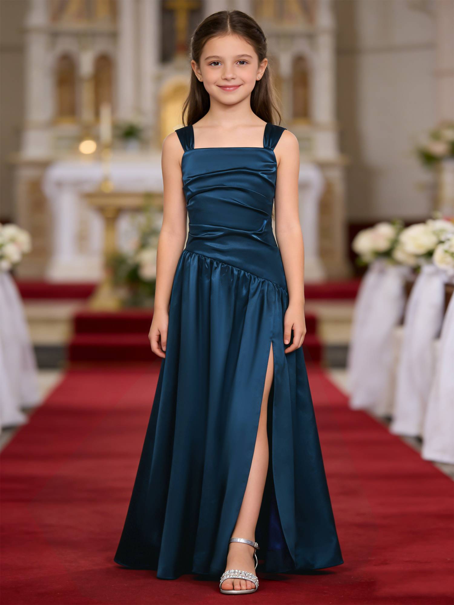 Girls Elegant Satiny Party Gown Flower Girl Dress for Wedding & Baptism