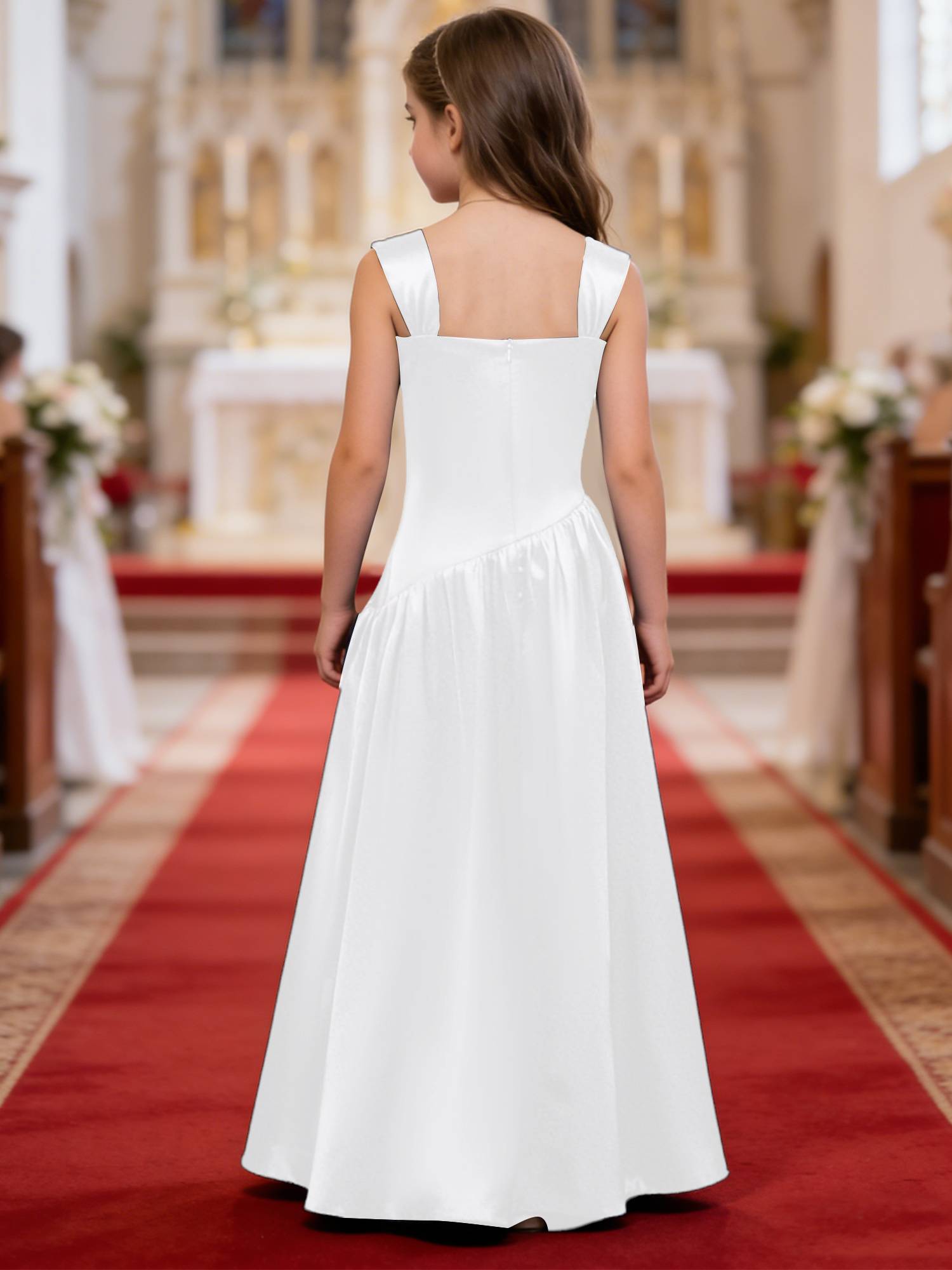 Girls Elegant Satiny Party Gown Flower Girl Dress for Wedding & Baptism