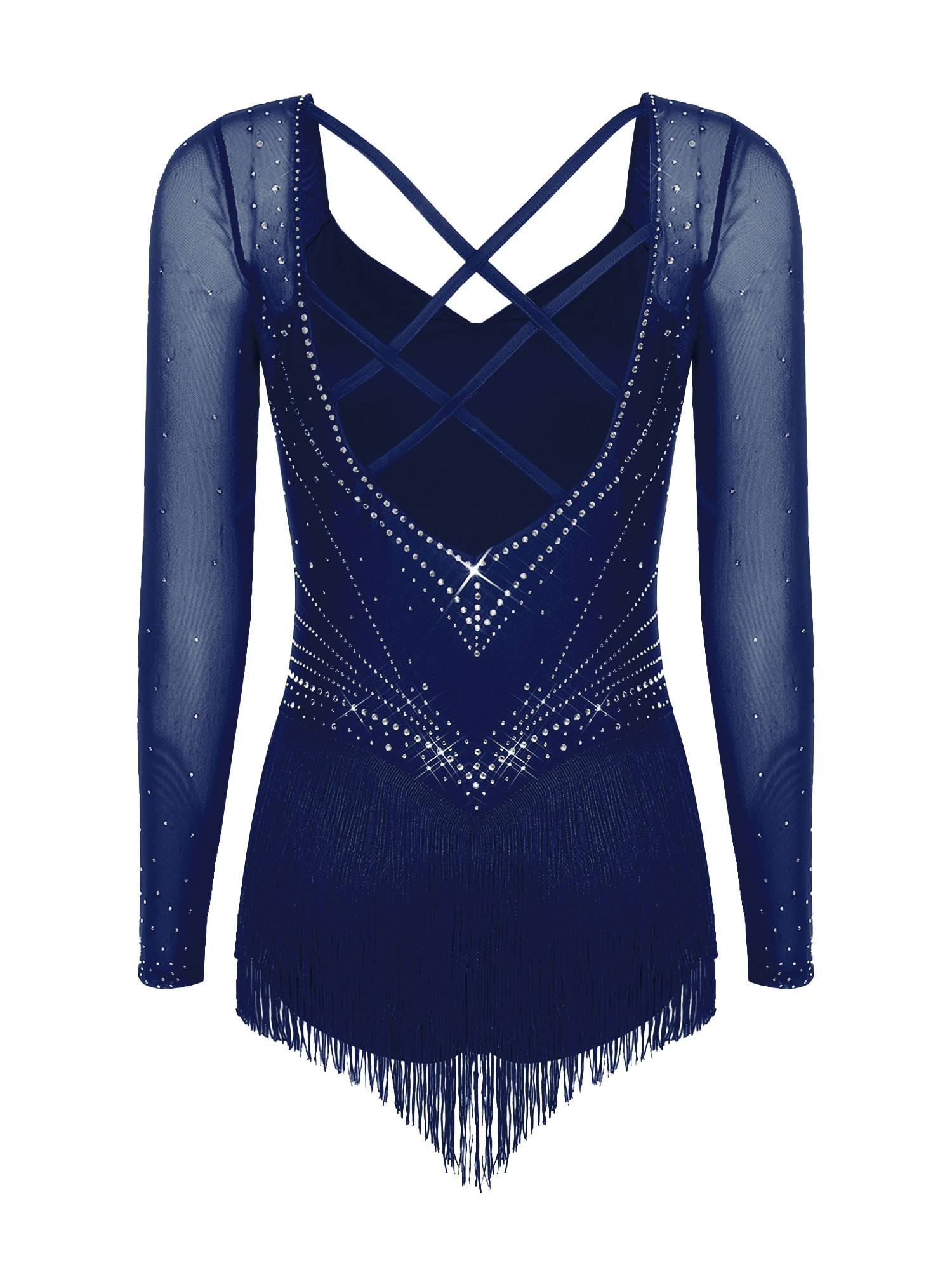 Womens Latin Dance Dress Sparkly Bodysuit for Figure Skating Tango Rumba Dance