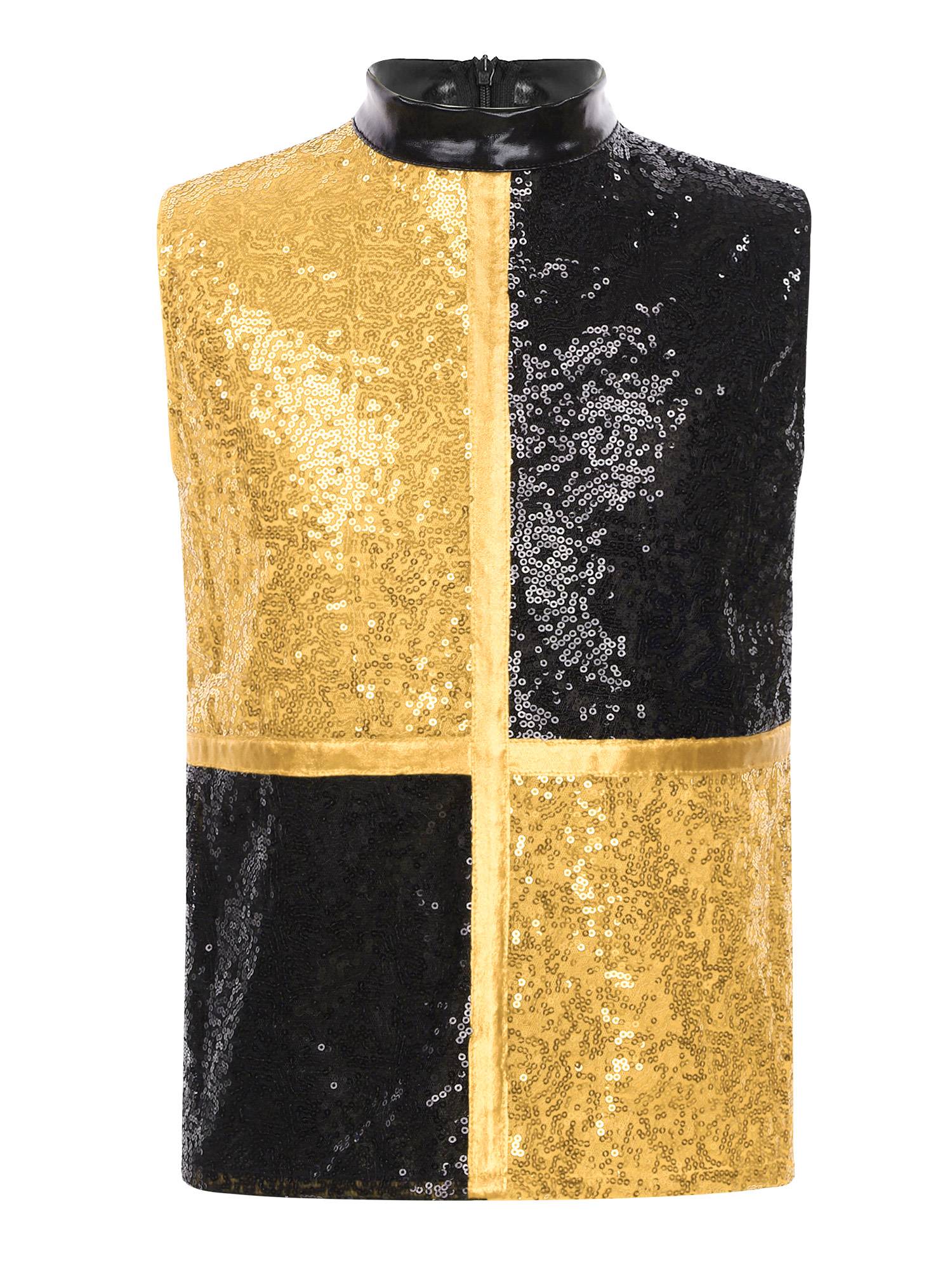 Boys Metallic Sequin Jazz Hip Hop Dance Set Sleeveless Top with Cargo Pants