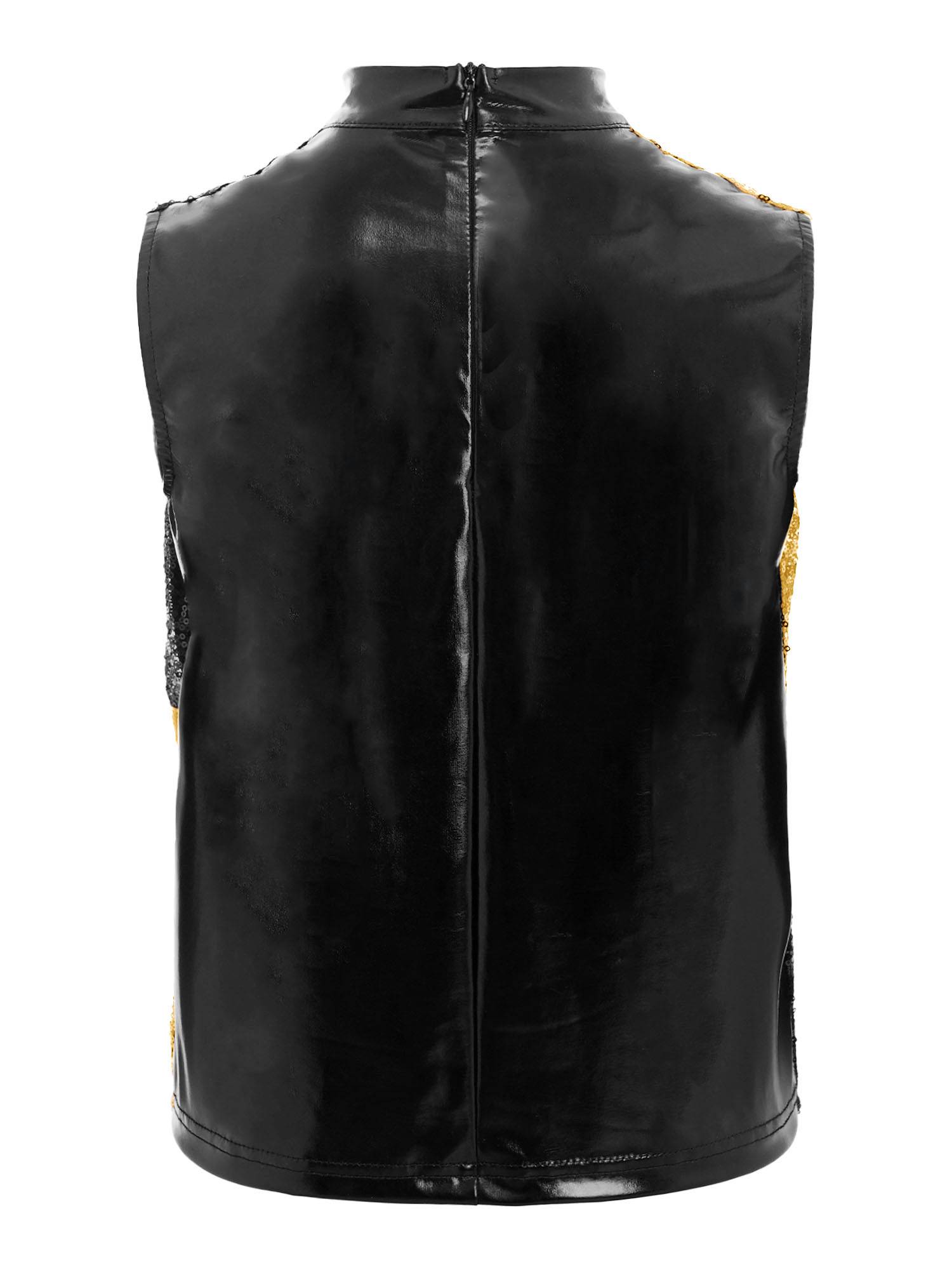 Boys Metallic Sequin Jazz Hip Hop Dance Set Sleeveless Top with Cargo Pants