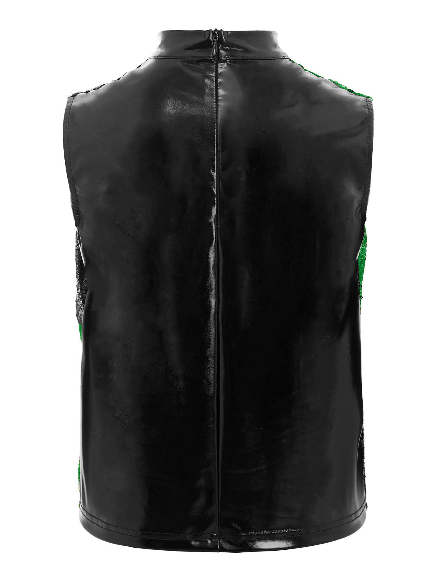 Boys Metallic Sequin Jazz Hip Hop Dance Set Sleeveless Top with Cargo Pants