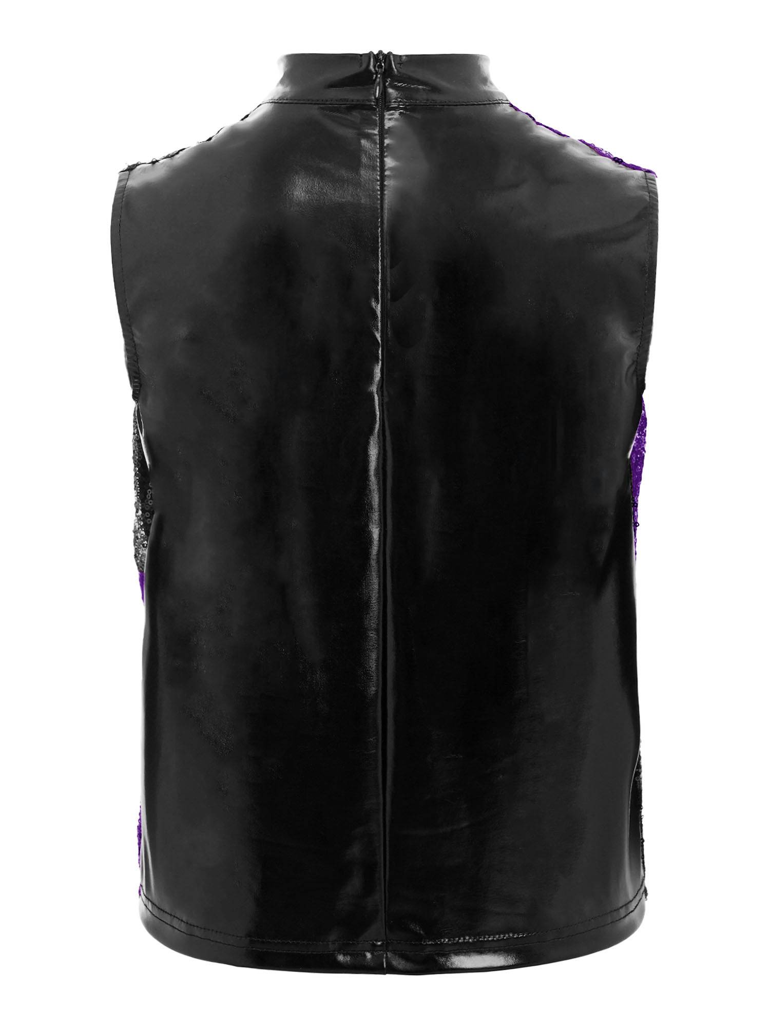 Boys Metallic Sequin Jazz Hip Hop Dance Set Sleeveless Top with Cargo Pants
