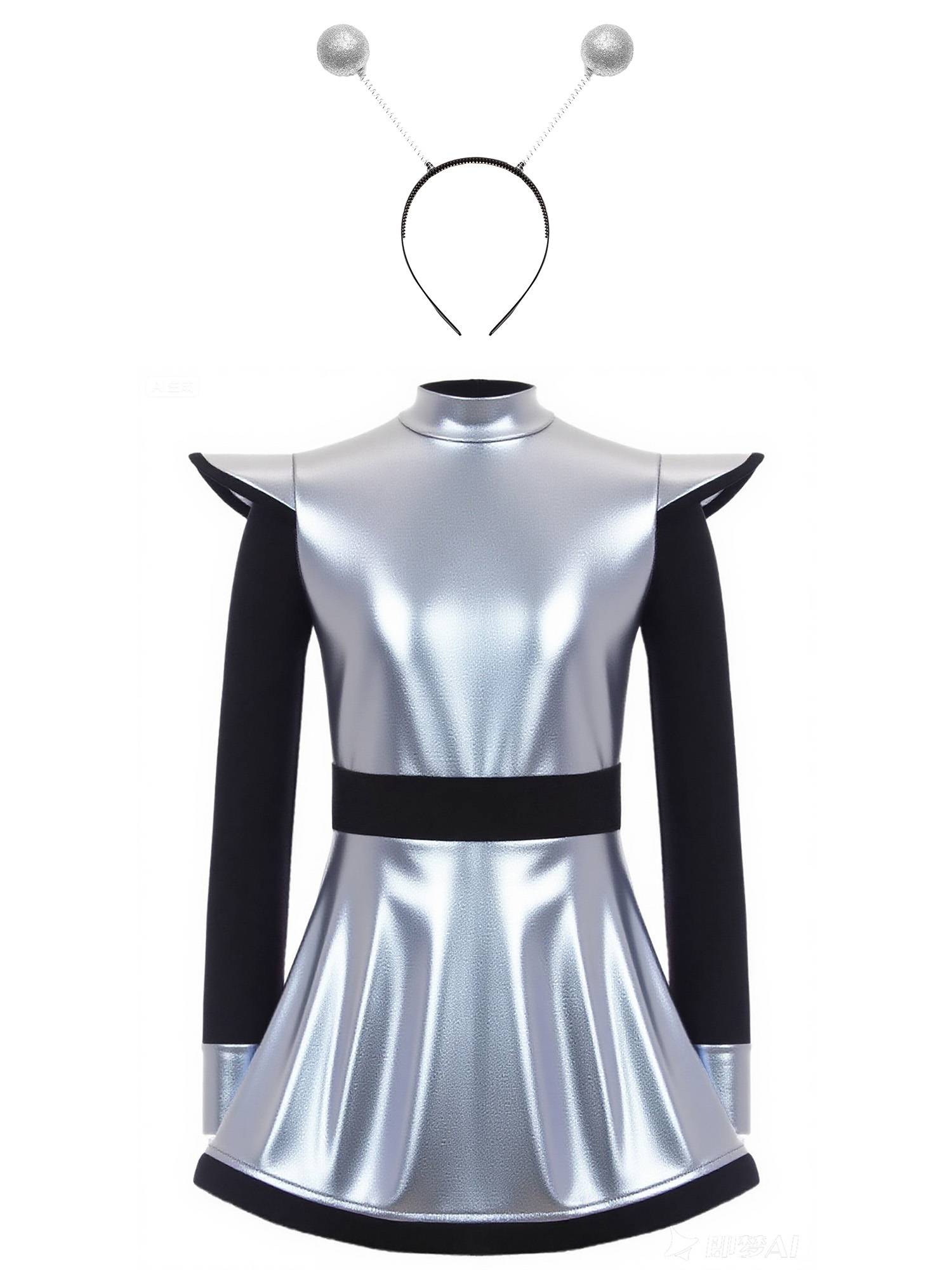 Kids Girls Outfit Fashion Dress Galaxy Alien Costume Dancewear Patchwork Gloss