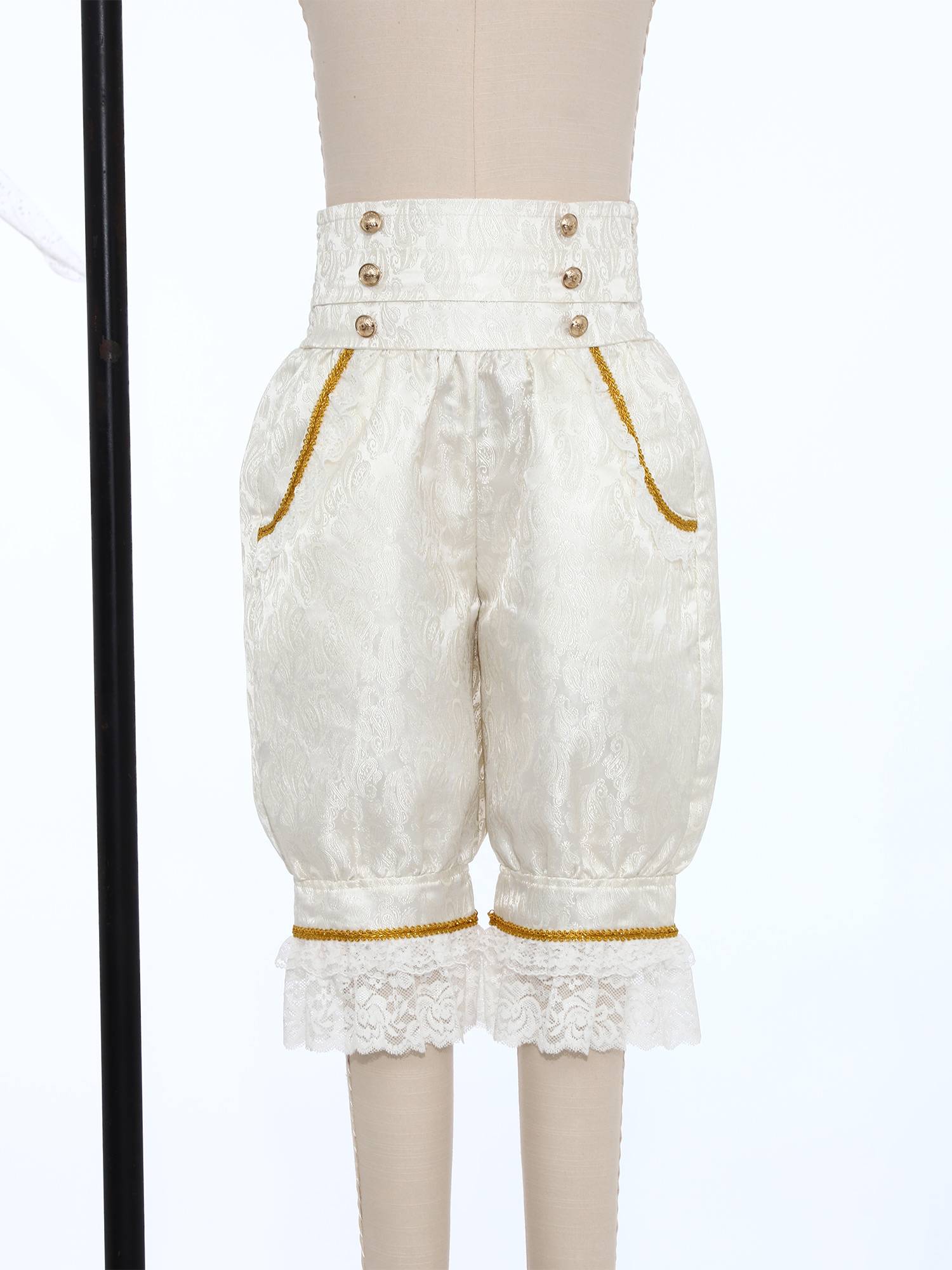 Girls Bloomers High Waist Pantaloons Retro Pants Side Pockets Bottoms Jacquard