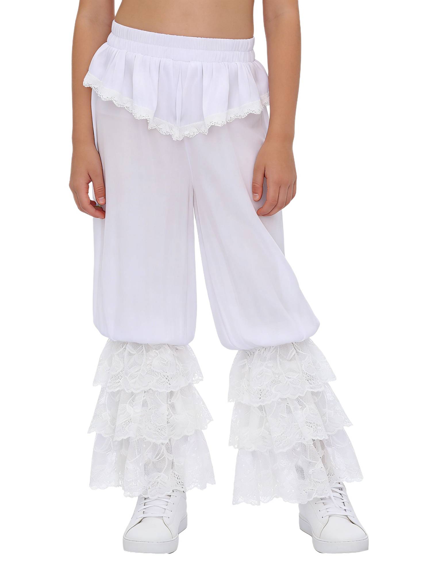 Kids Girls Long Pants Fancy Dress Bloomer Soft Lightweight Pantaloons Cosplay