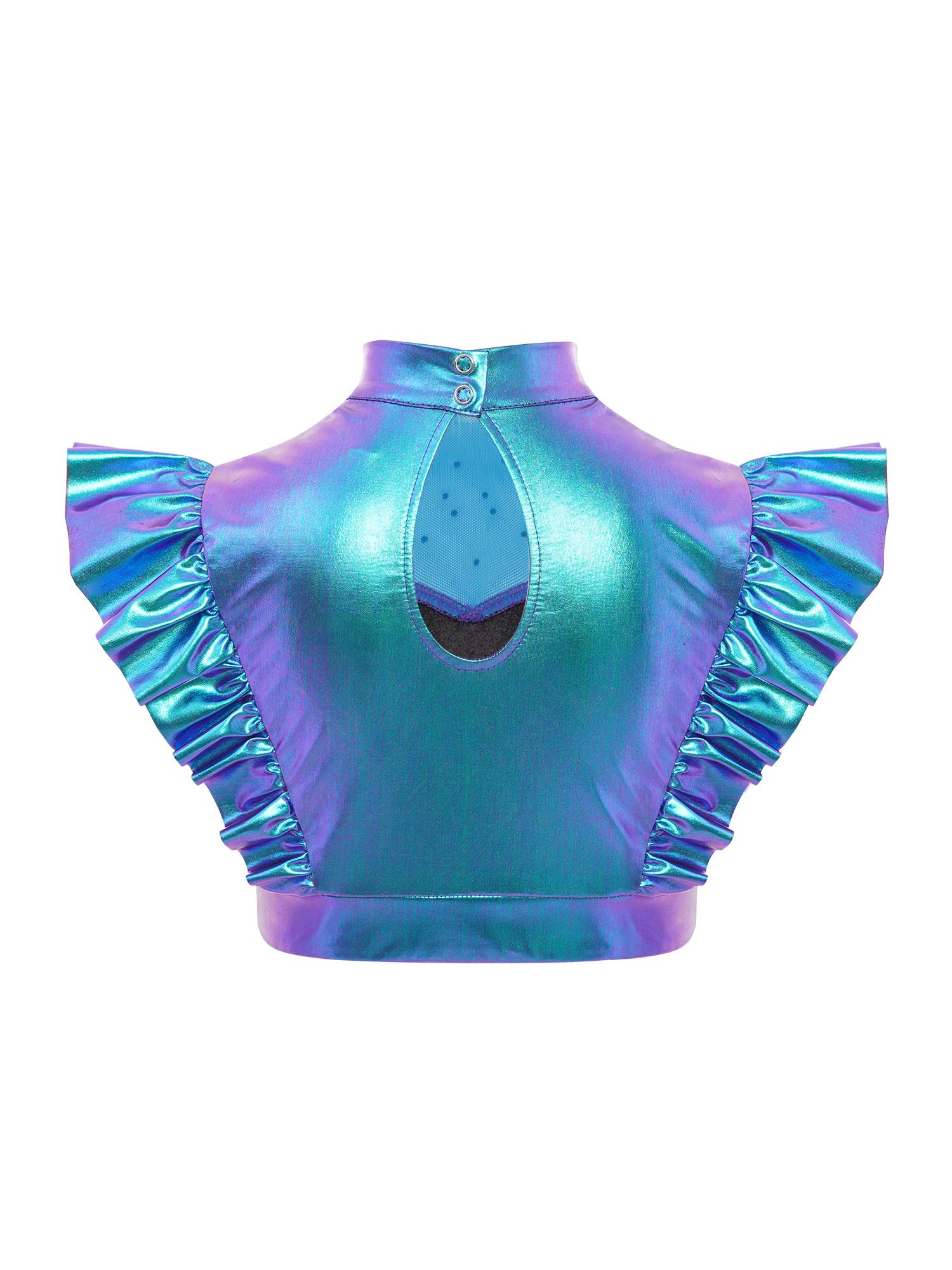 Kids Girls Outfit Metallic Costume Carnival Set Dancewear Cosplay Stage Alien