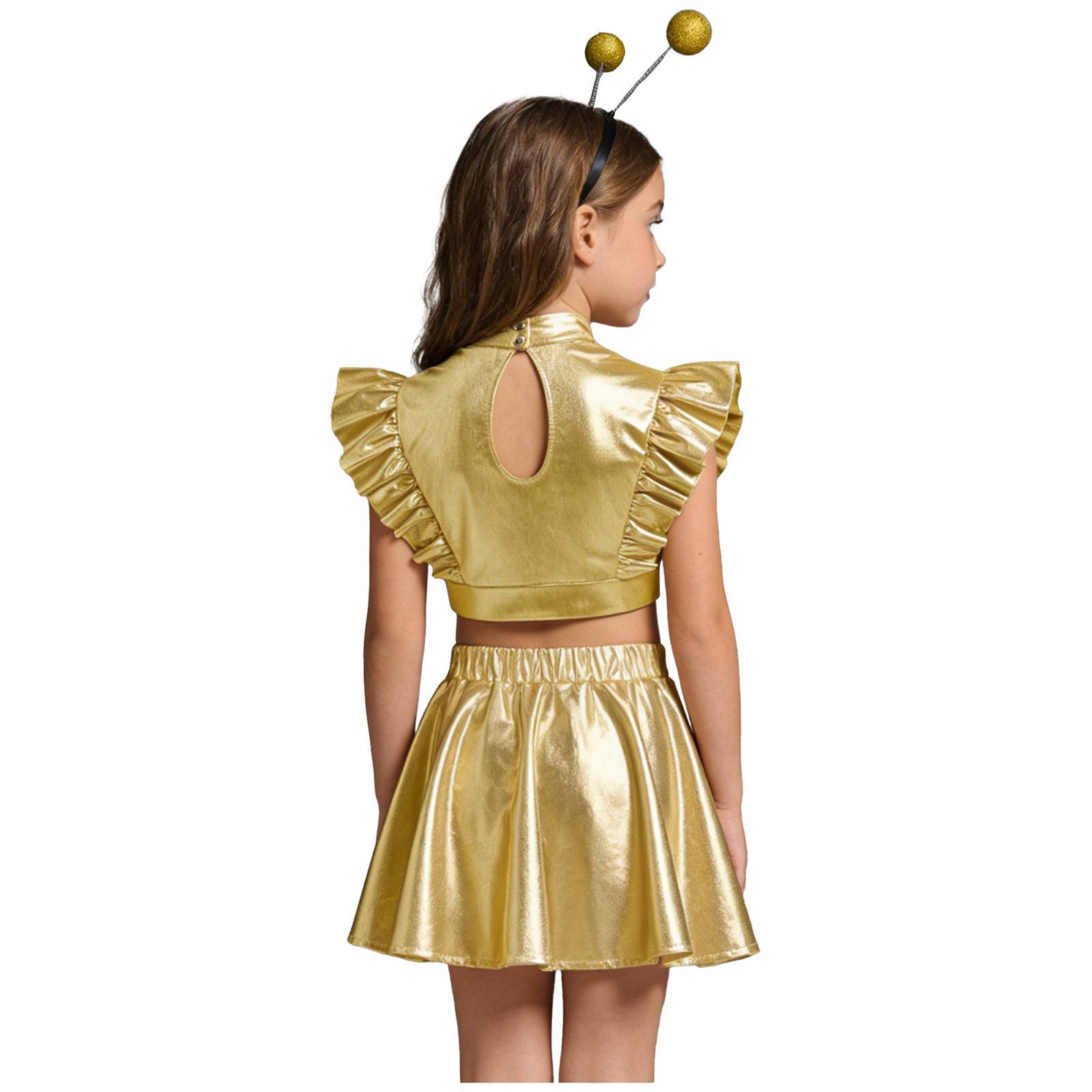 Kids Girls Outfit Metallic Costume Carnival Set Dancewear Cosplay Stage Alien
