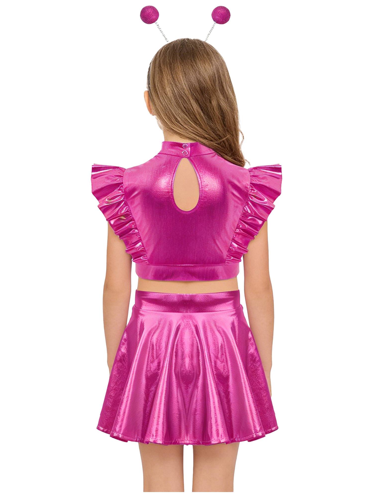 Kids Girls Outfit Metallic Costume Carnival Set Dancewear Cosplay Stage Alien