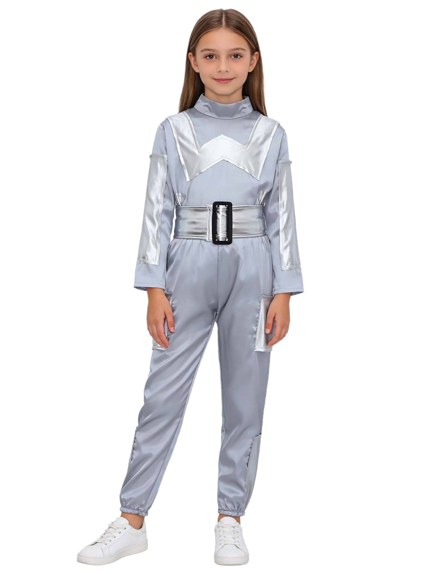 Girls' Alien Costume Shiny Outfits Uniform Astronaut Festival Dress Up Kids Top