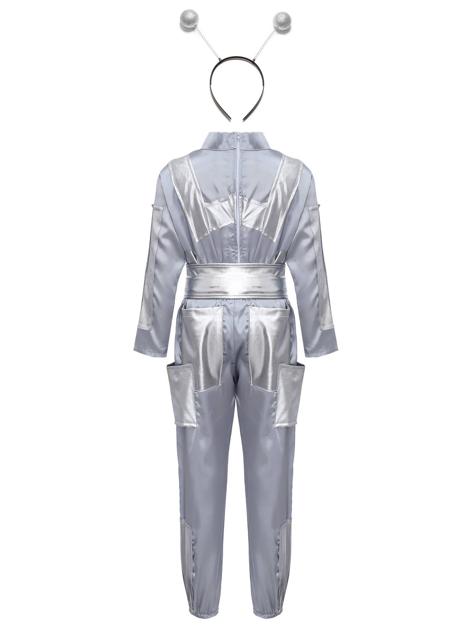 Girls' Alien Costume Shiny Outfits Uniform Astronaut Festival Dress Up Kids Top