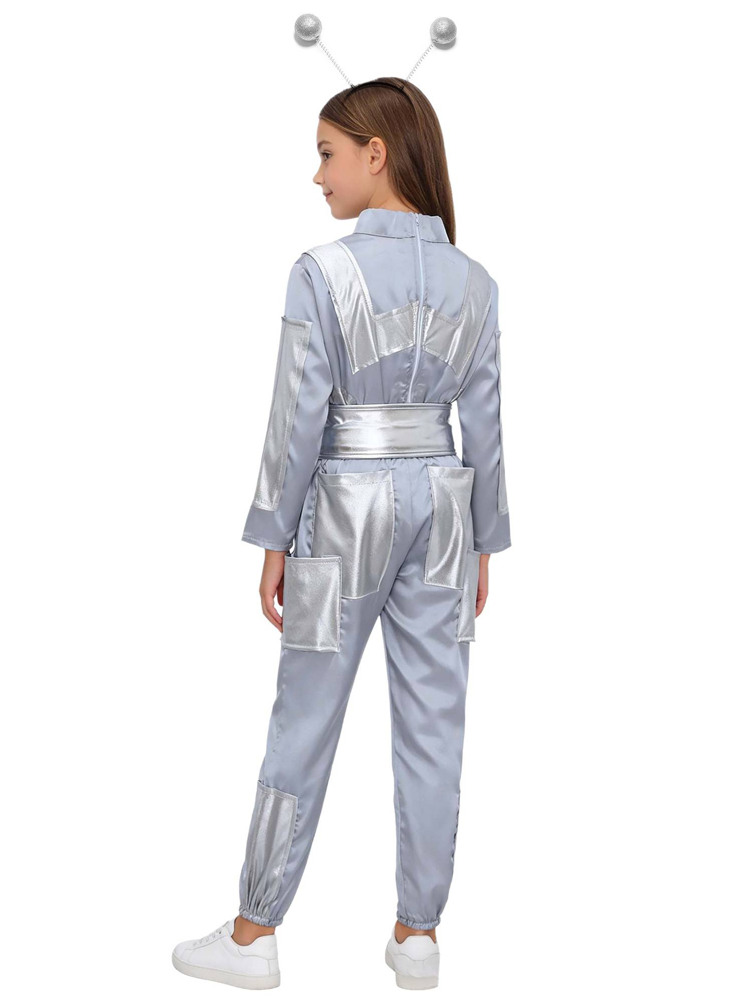Girls' Alien Costume Shiny Outfits Uniform Astronaut Festival Dress Up Kids Top