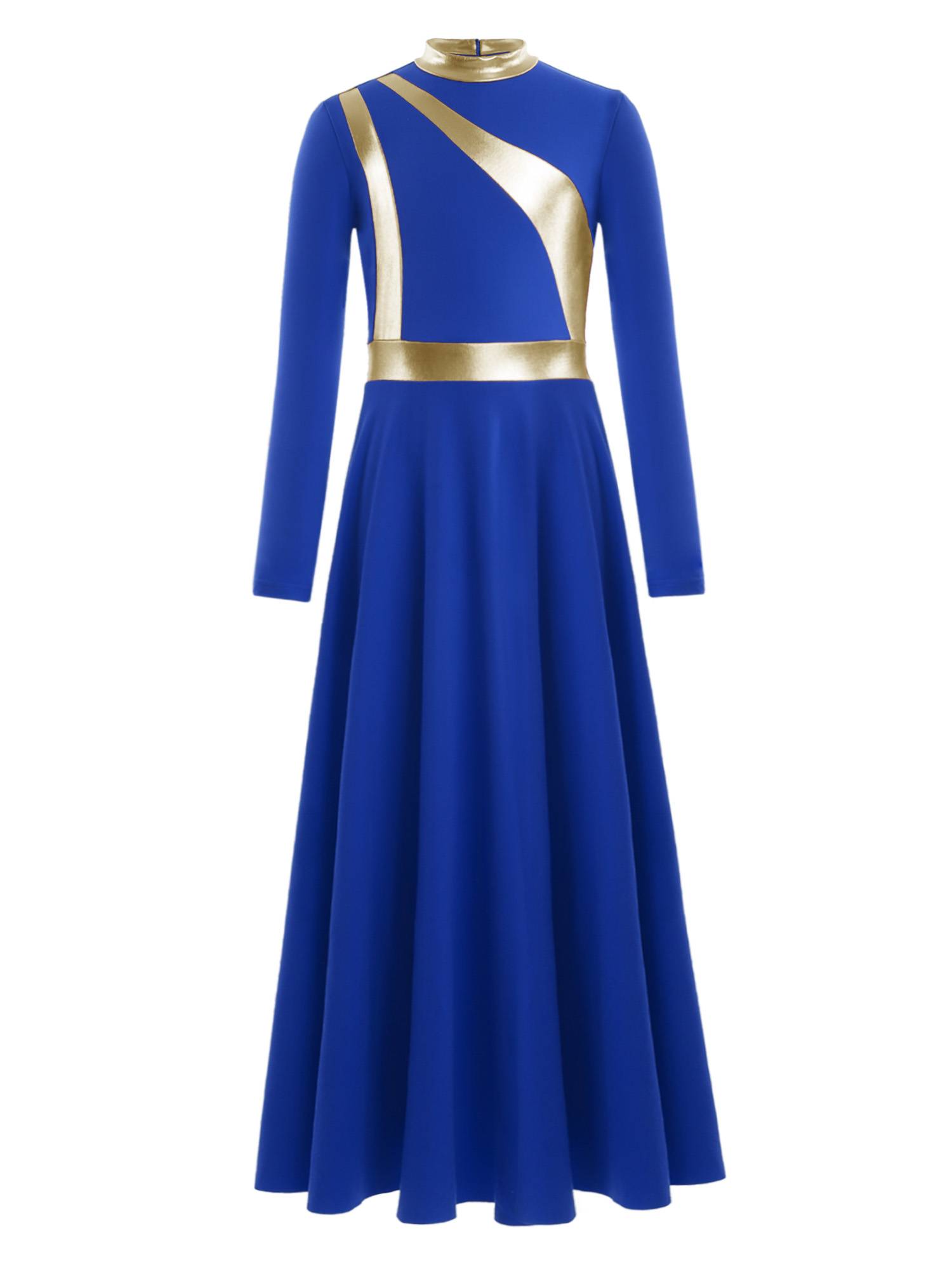 Girls Liturgical Praise Dance Dress Metallic Lyrical Maxi Gown for Church Choir