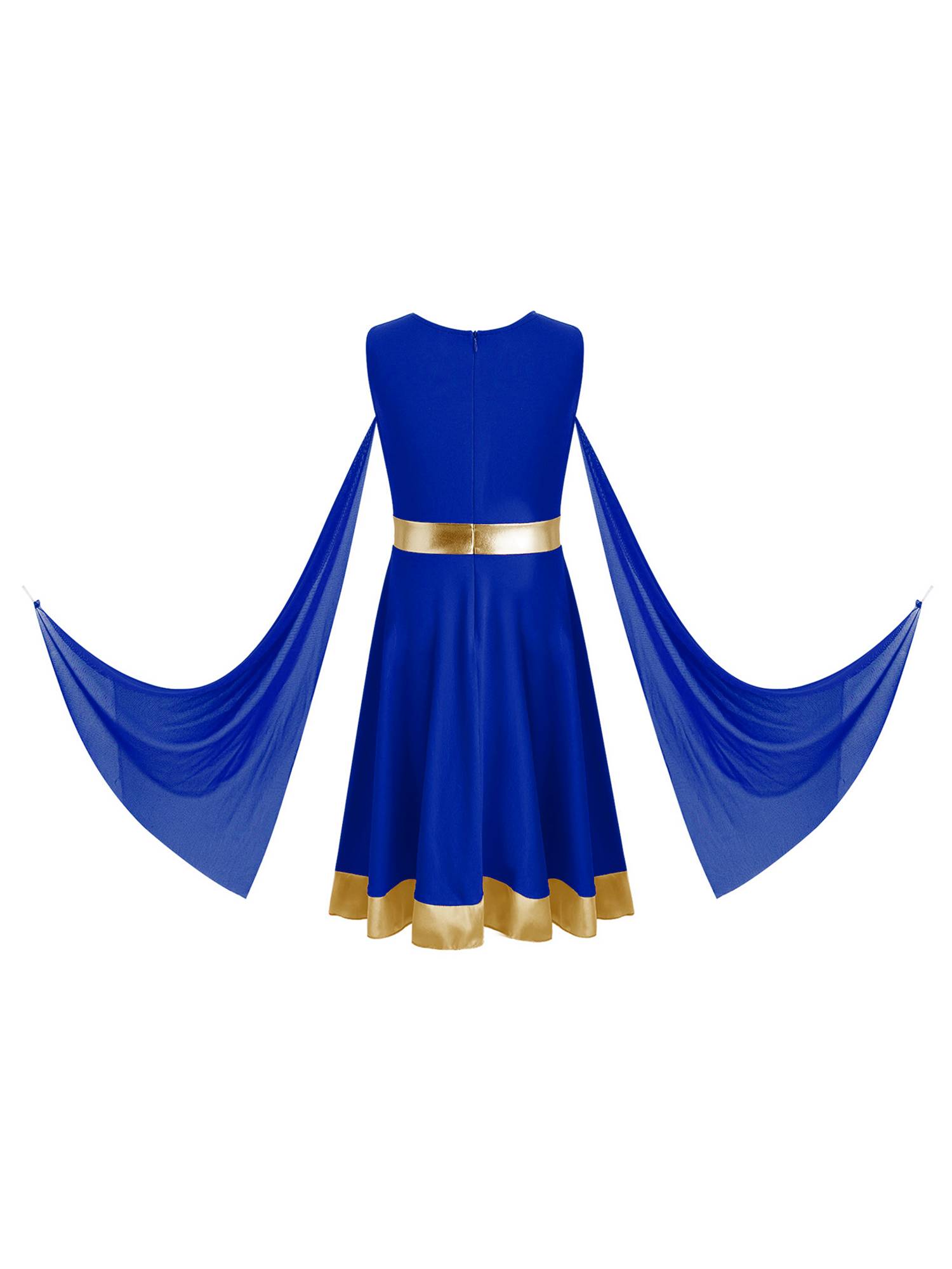 Girls Liturgical Praise Dance Tunic Mesh Overlay Choir Robe for Church & Dance