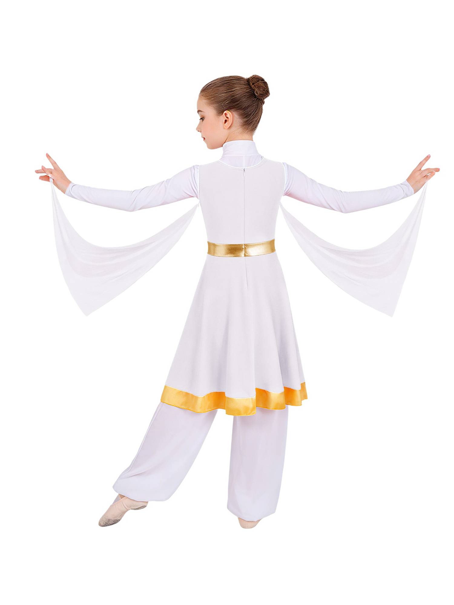 Girls Liturgical Praise Dance Tunic Mesh Overlay Choir Robe for Church & Dance