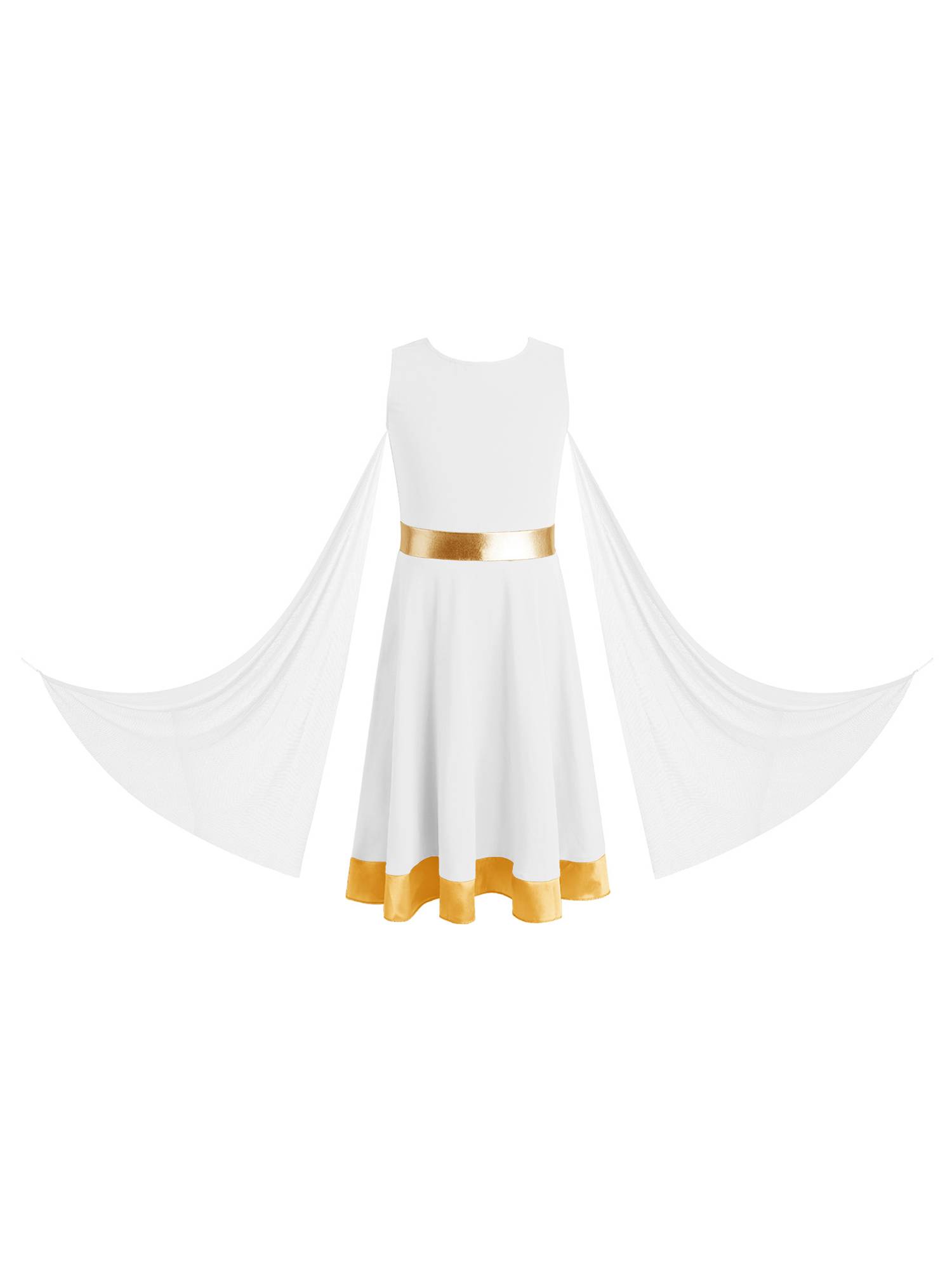 Girls Liturgical Praise Dance Tunic Mesh Overlay Choir Robe for Church & Dance