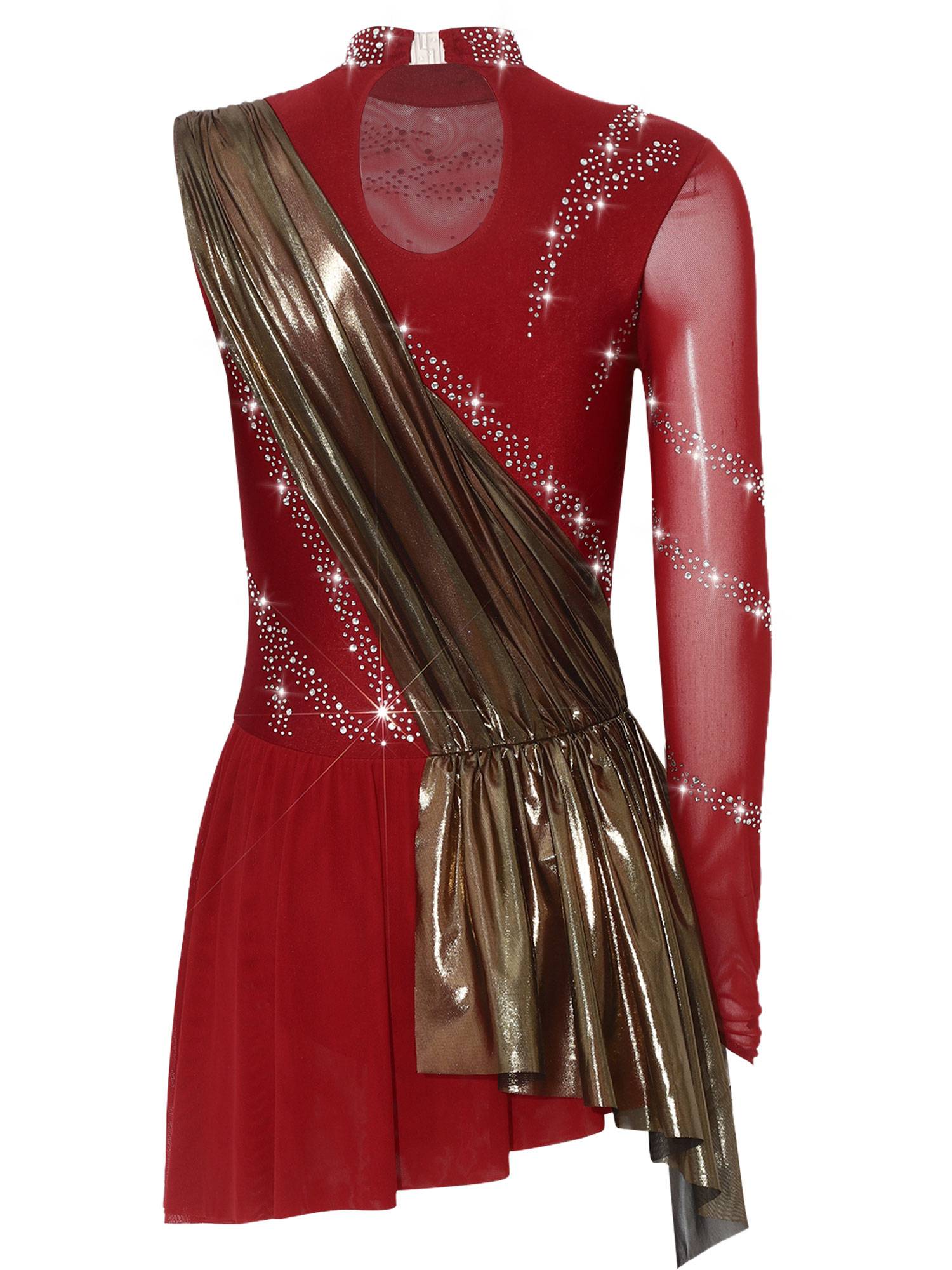 Women Mock Neck Metallic Figure Skating Dress for Competitions