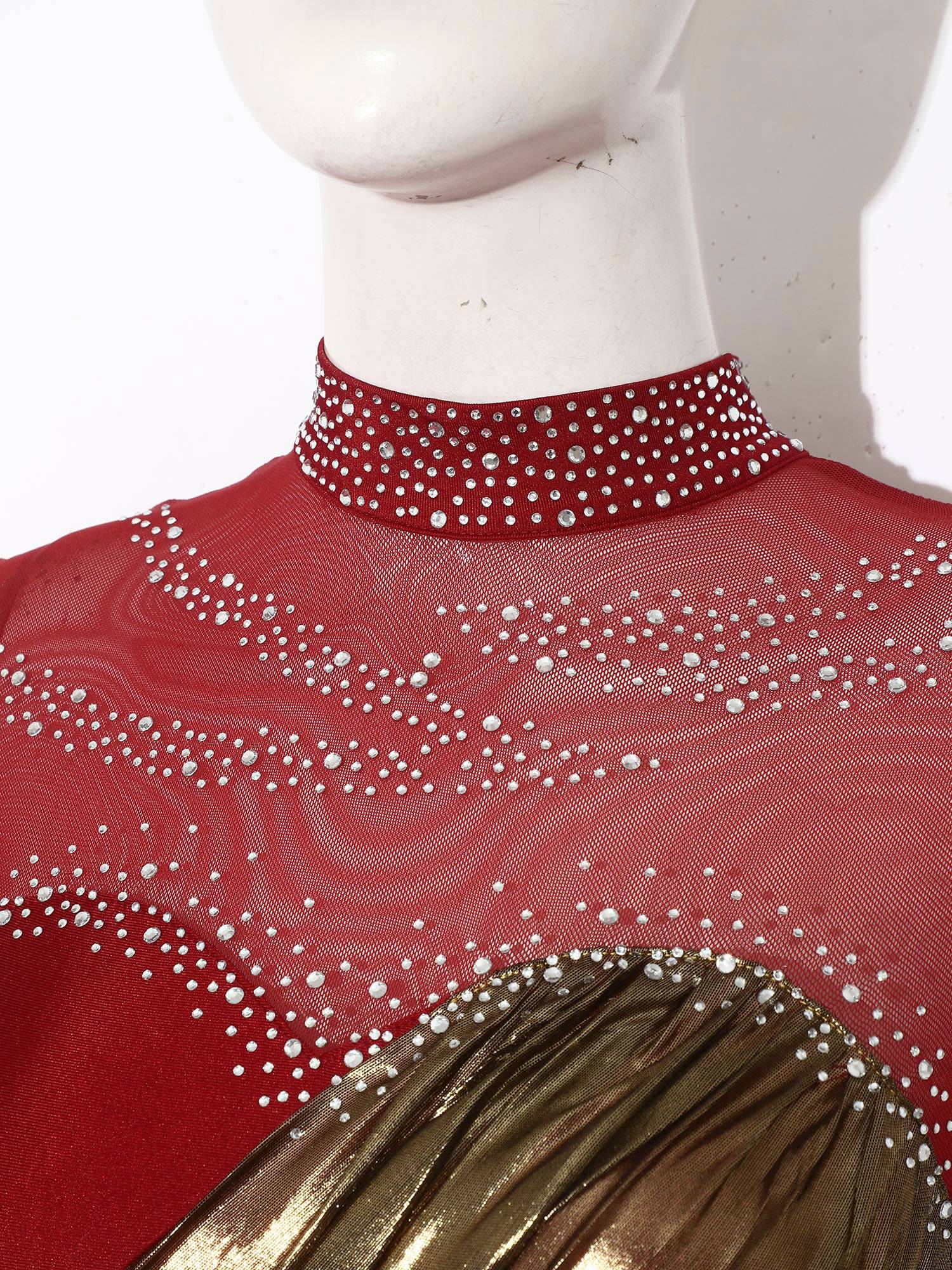Women Mock Neck Metallic Figure Skating Dress for Competitions