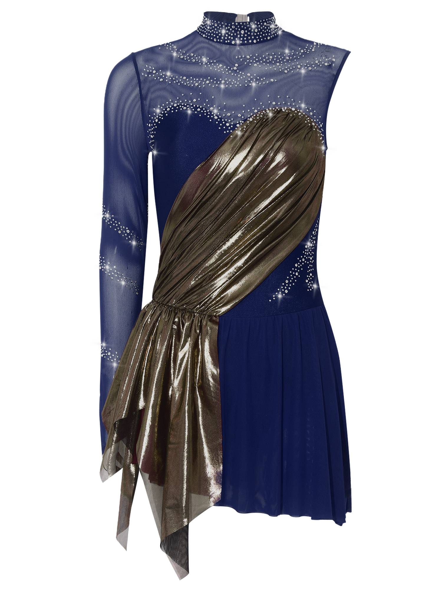 Women Mock Neck Metallic Figure Skating Dress for Competitions