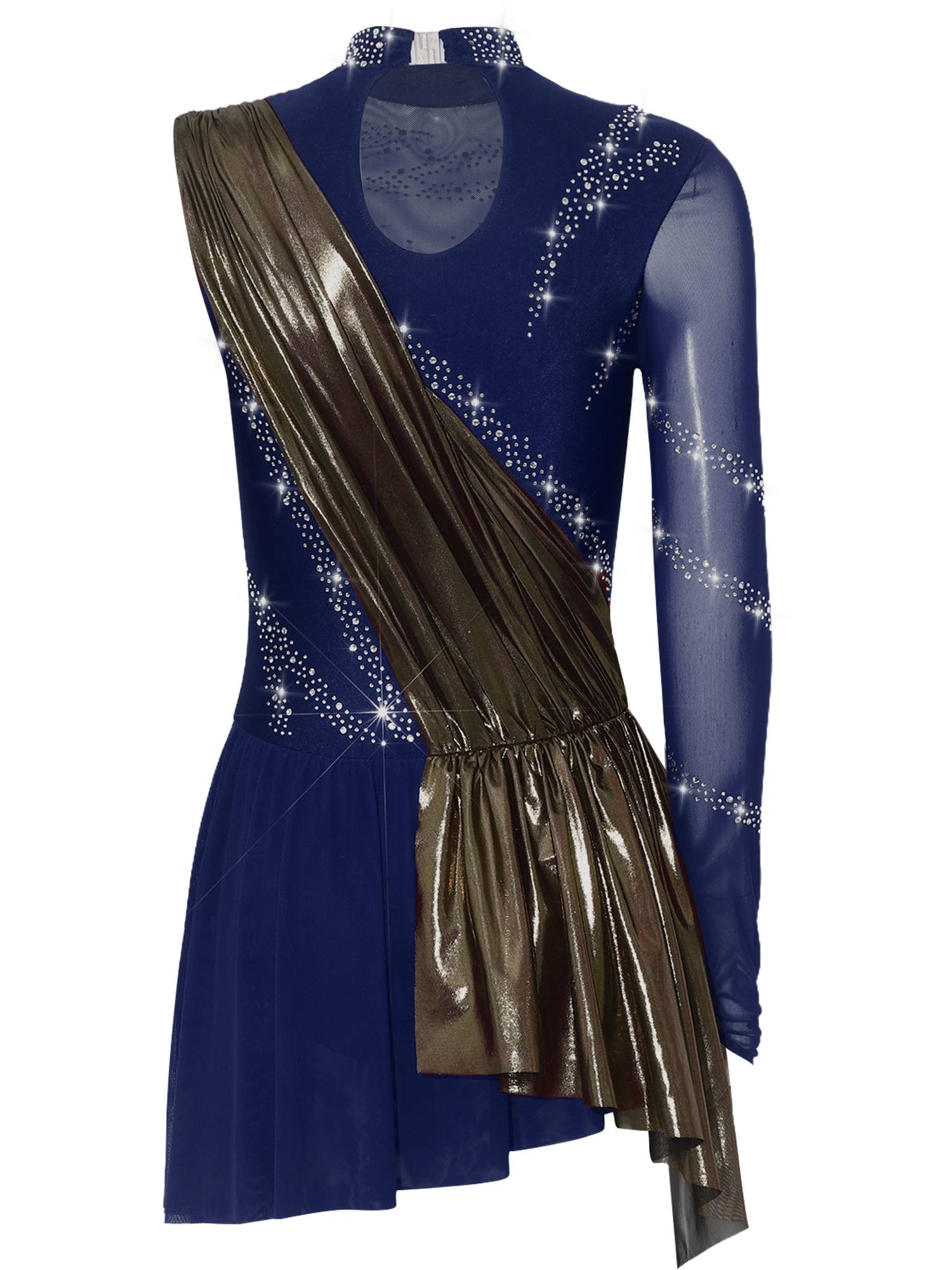 Women Mock Neck Metallic Figure Skating Dress for Competitions