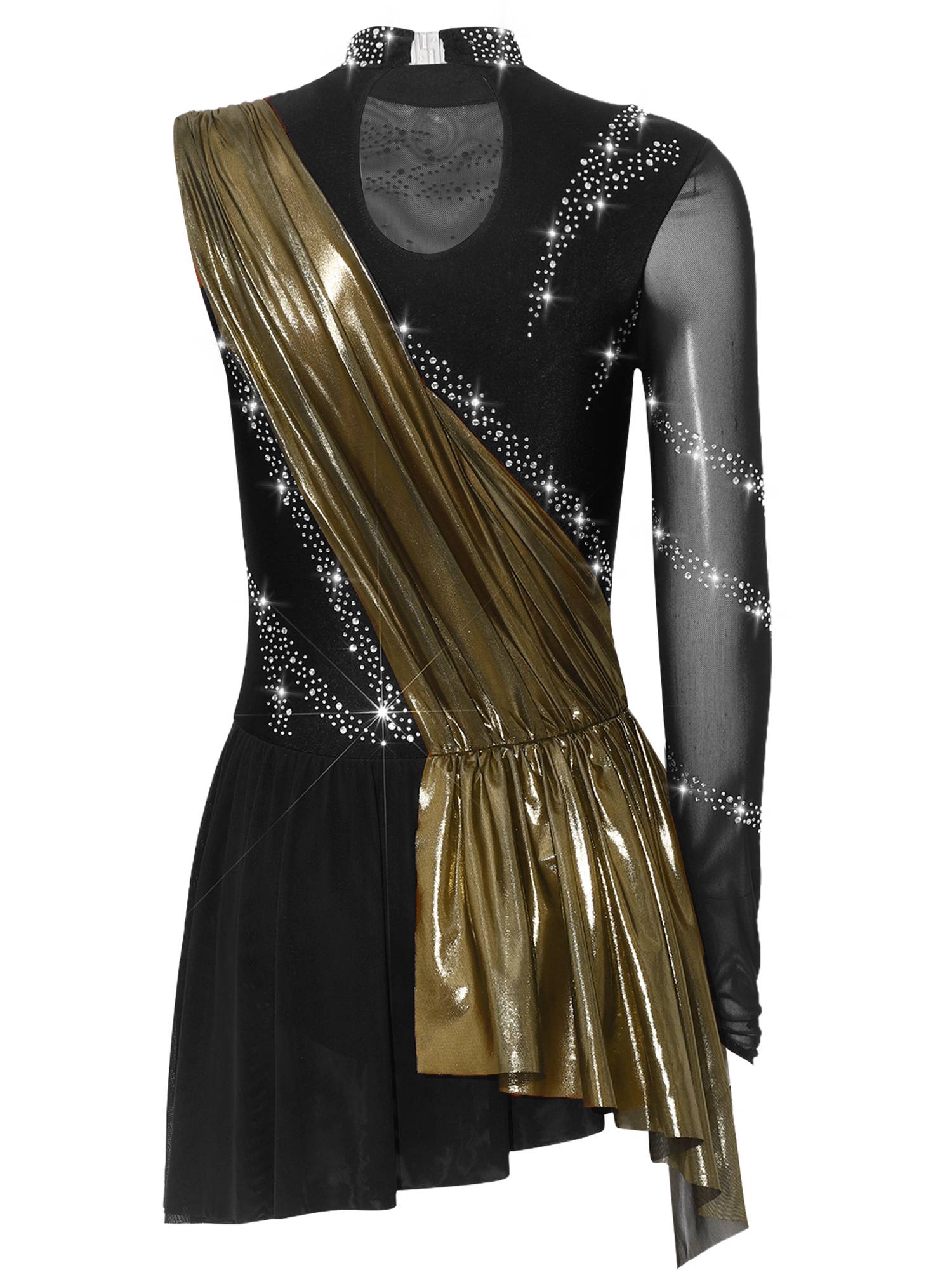 Women Mock Neck Metallic Figure Skating Dress for Competitions