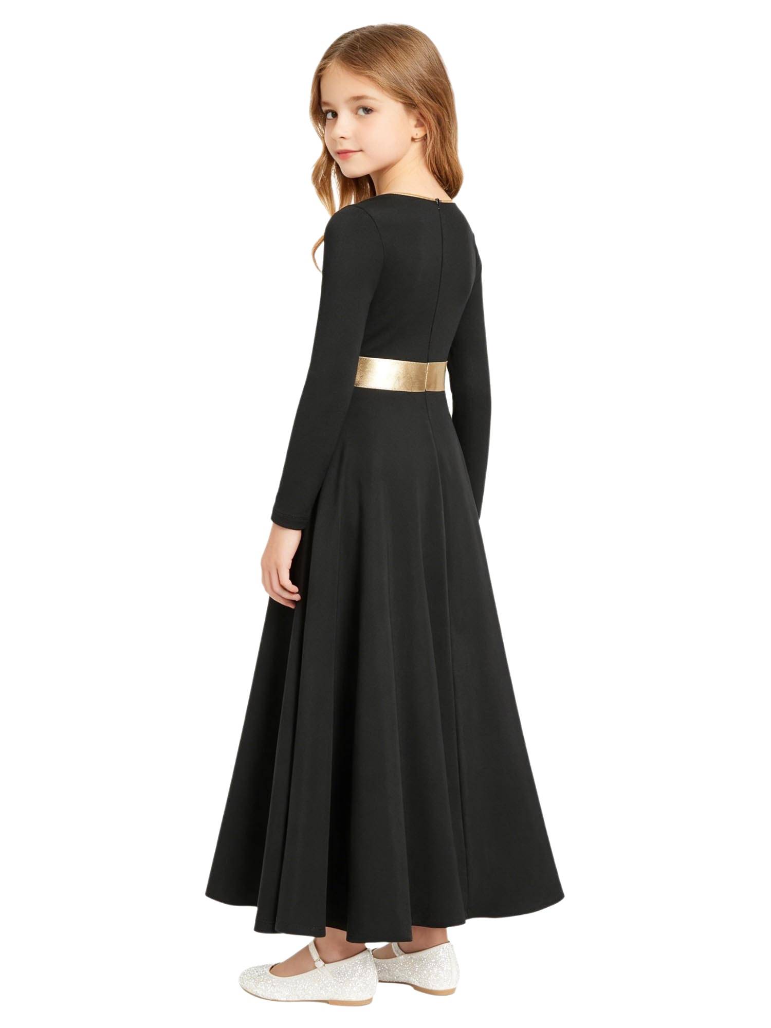 Girls Liturgical Praise Dance Dress Metallic Maxi Robe for Church Worship, Choir