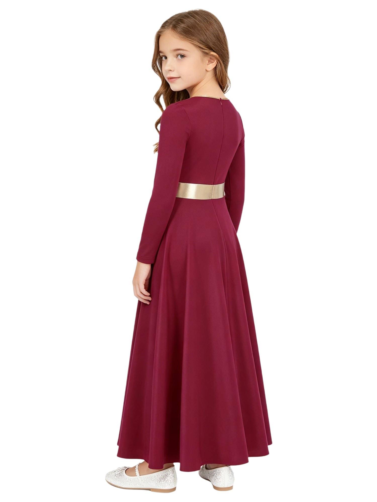 Girls Liturgical Praise Dance Dress Metallic Maxi Robe for Church Worship, Choir
