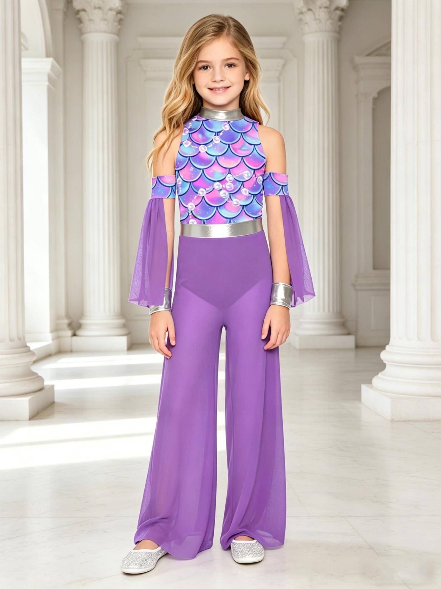 Kids Girls Cave Costumes Dancewear Jumpsuit Dress-Up Romper Design Patchwork