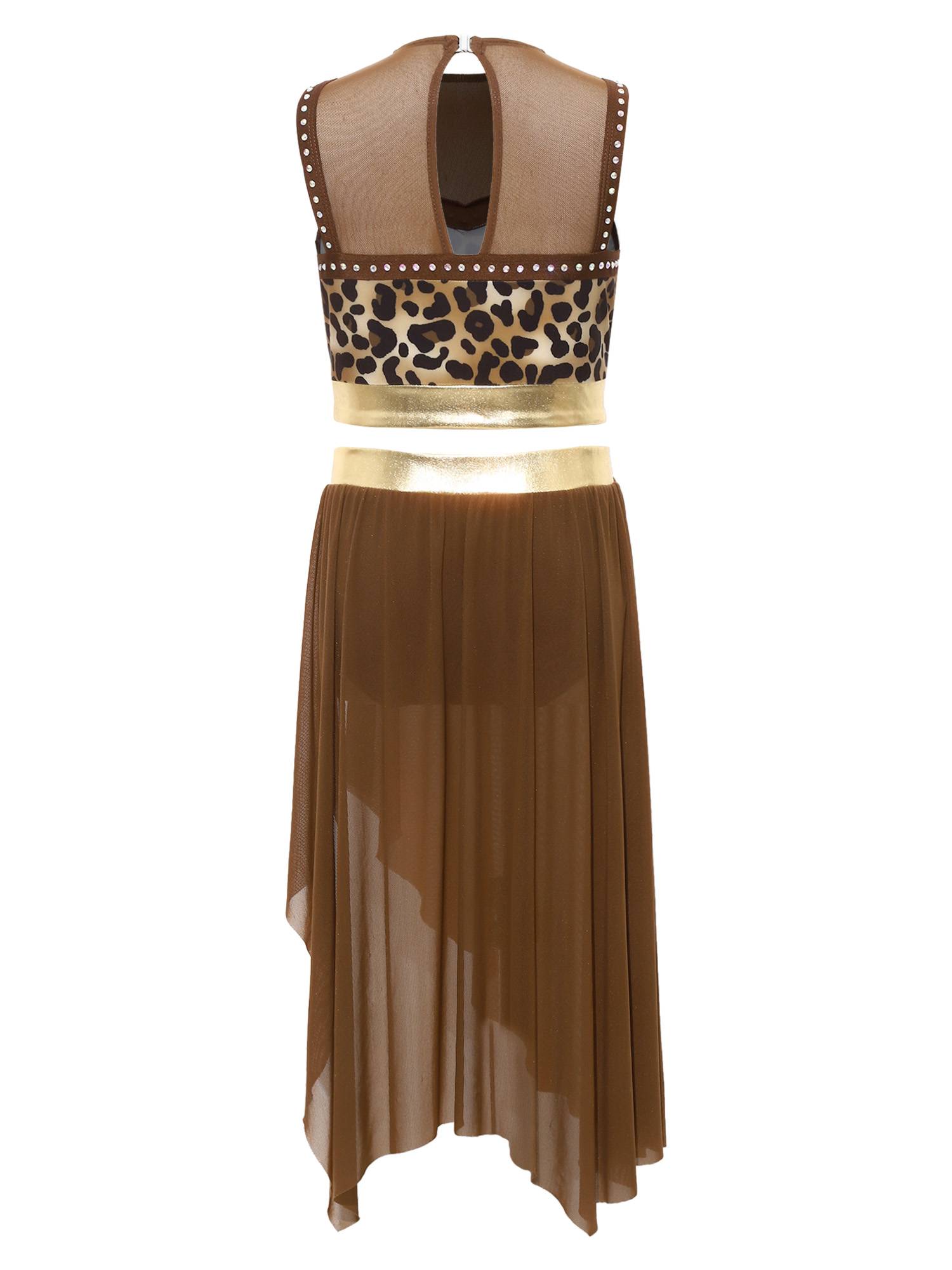 Kids Girls Dancewear Crop Top Outfit Dress Up Costume Ruffle Latin Dance Skirt