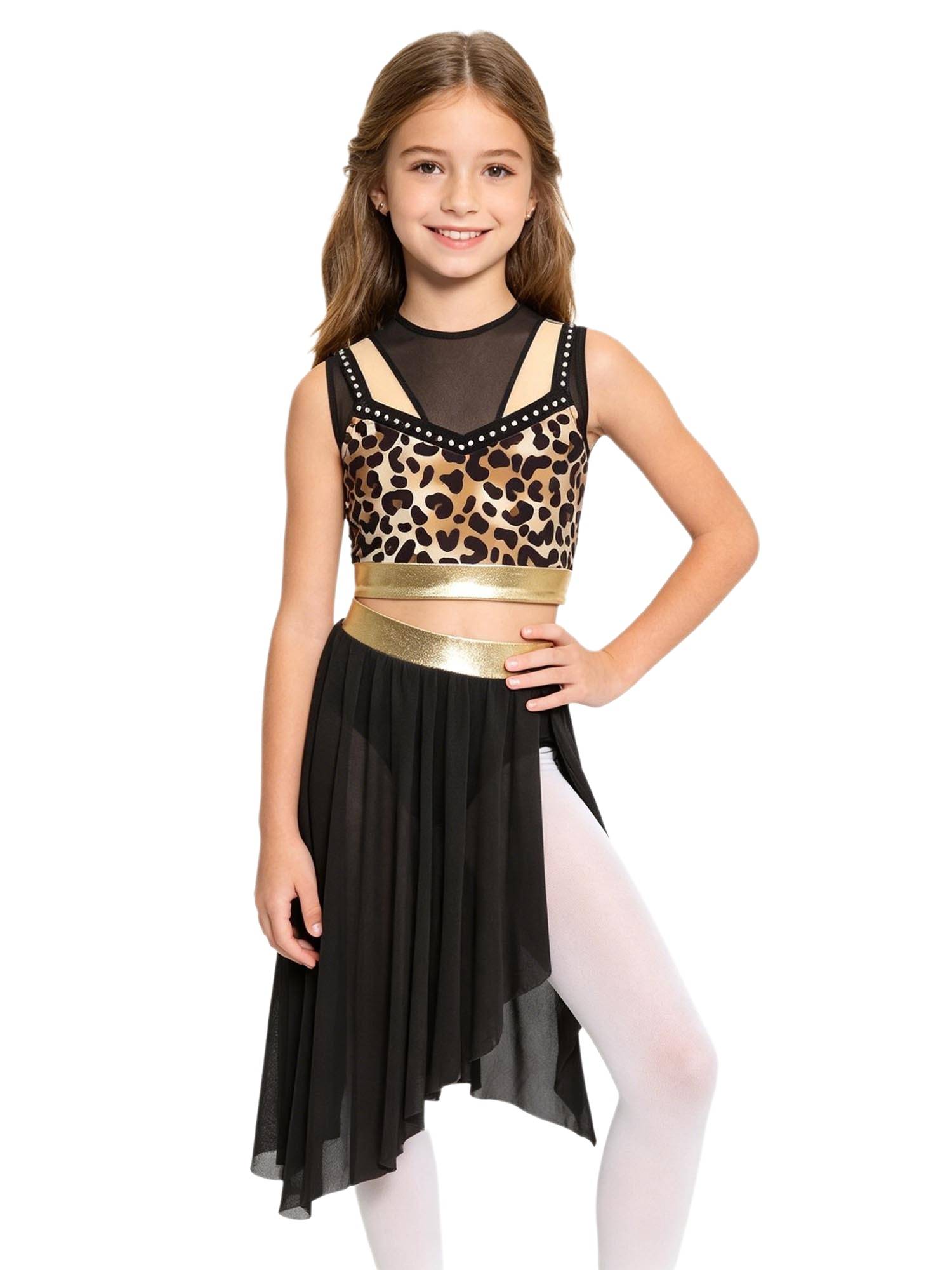 Kids Girls Dancewear Crop Top Outfit Dress Up Costume Ruffle Latin Dance Skirt