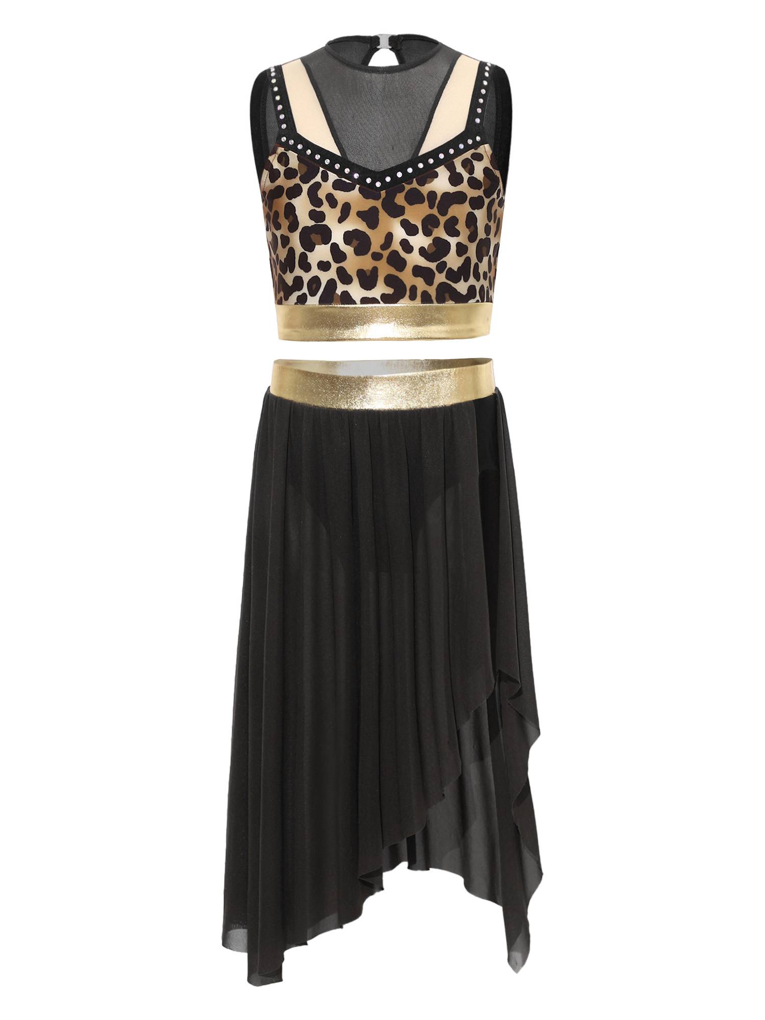 Kids Girls Dancewear Crop Top Outfit Dress Up Costume Ruffle Latin Dance Skirt