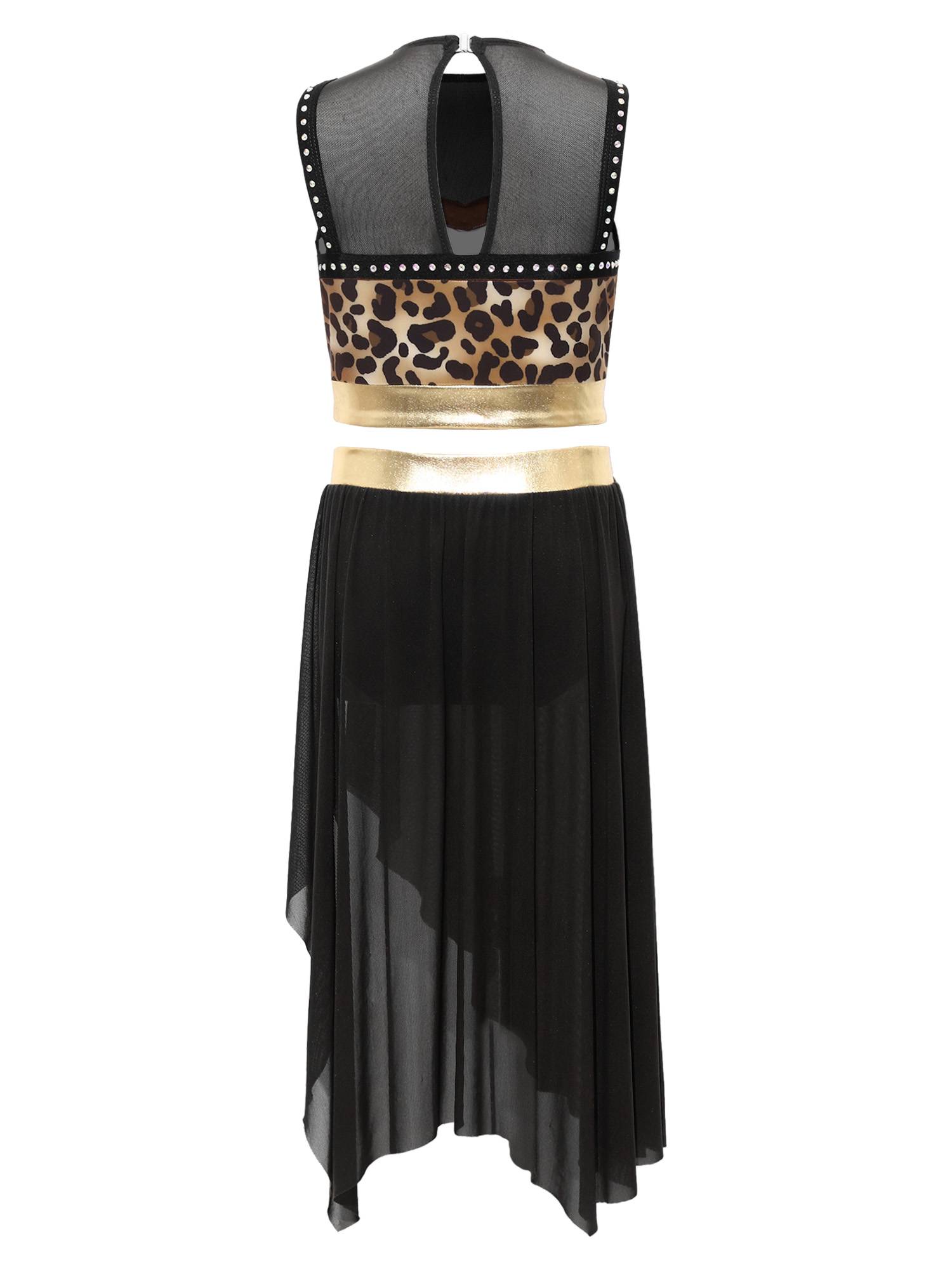 Kids Girls Dancewear Crop Top Outfit Dress Up Costume Ruffle Latin Dance Skirt