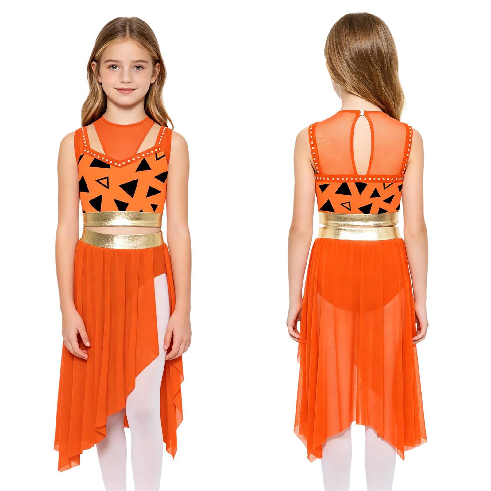 Kids Girls Dancewear Crop Top Outfit Dress Up Costume Ruffle Latin Dance Skirt