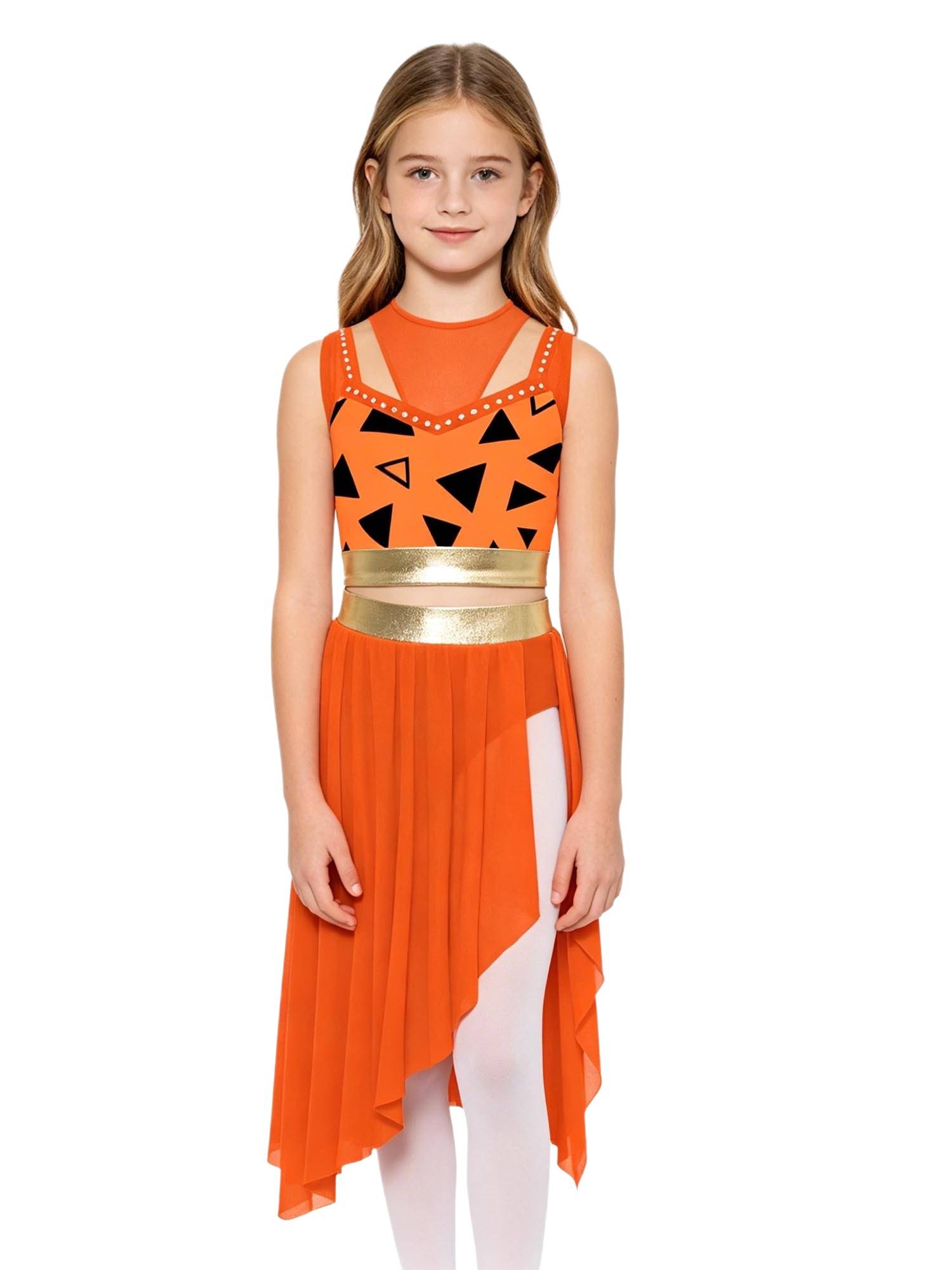 Kids Girls Dancewear Crop Top Outfit Dress Up Costume Ruffle Latin Dance Skirt