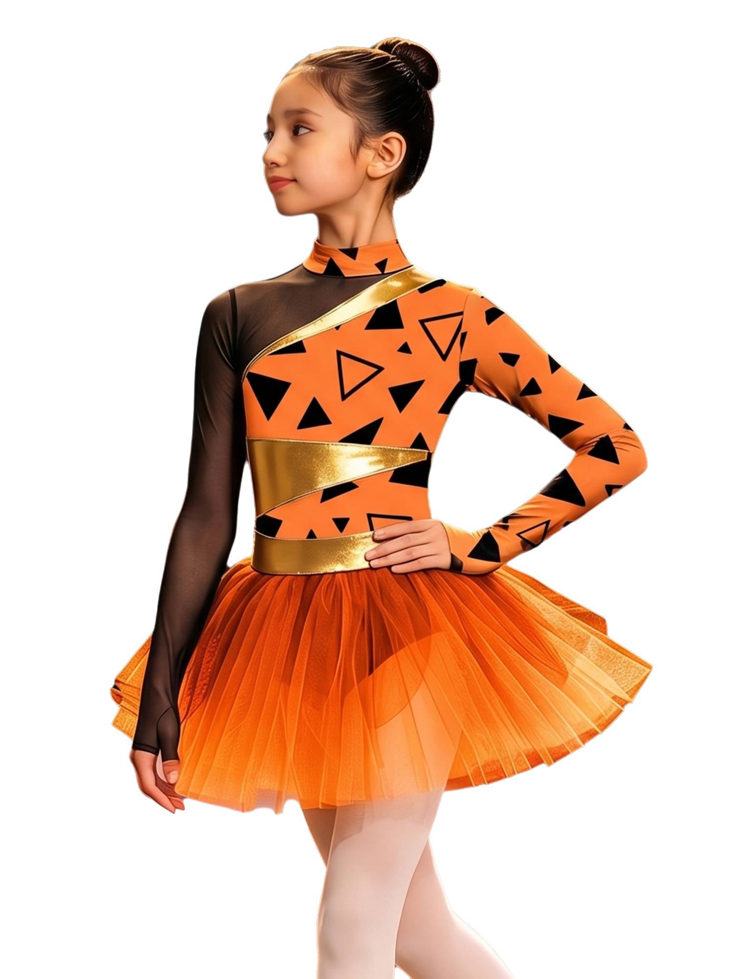 Girls Mesh Metallic Ballet Skirt Costume Unitard Dress Outfits Dancewear Show