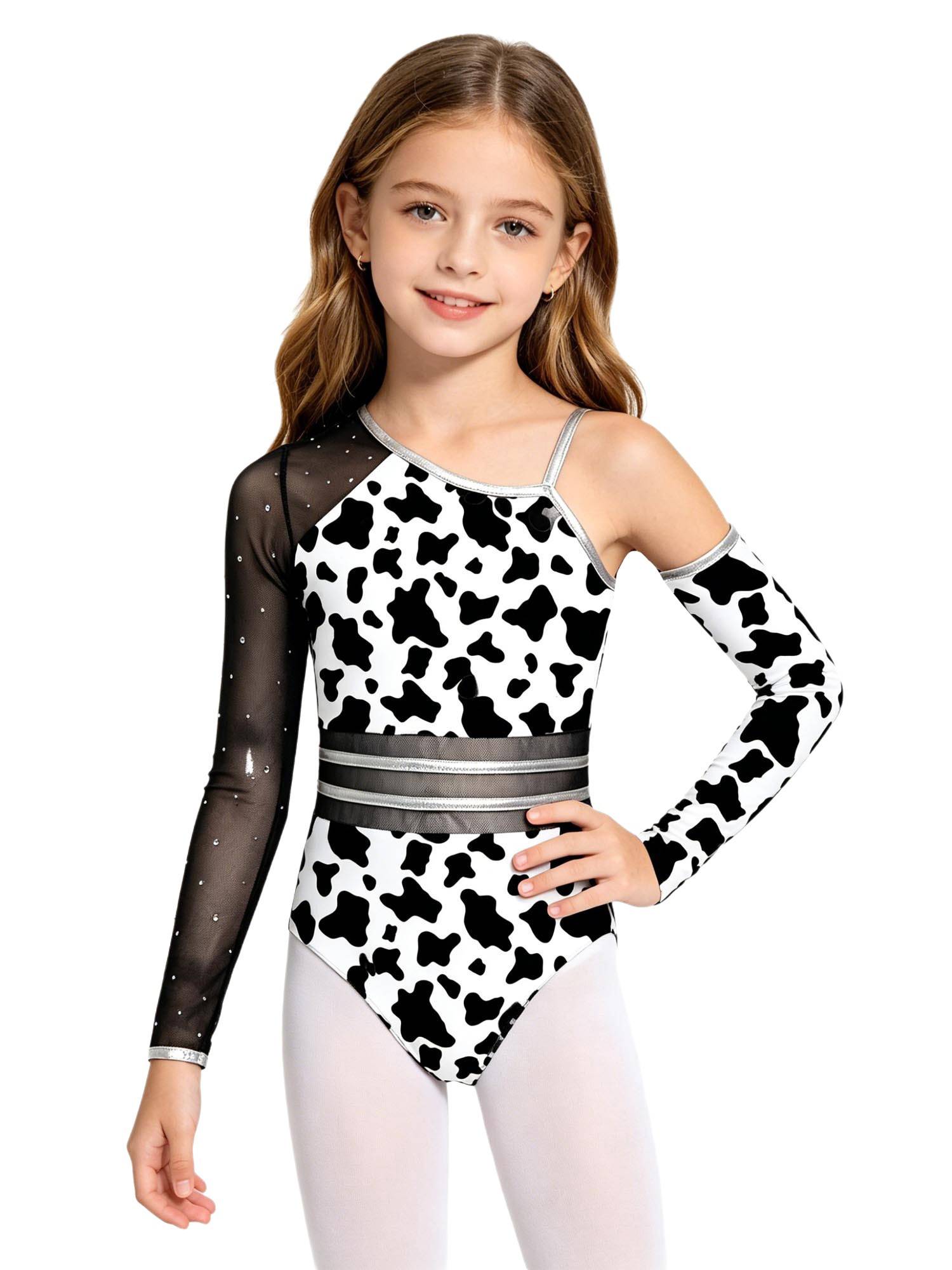 Kids Girls Jumpsuit Crotch Press Leotard Performance Romper Decor Mesh Dress-Up
