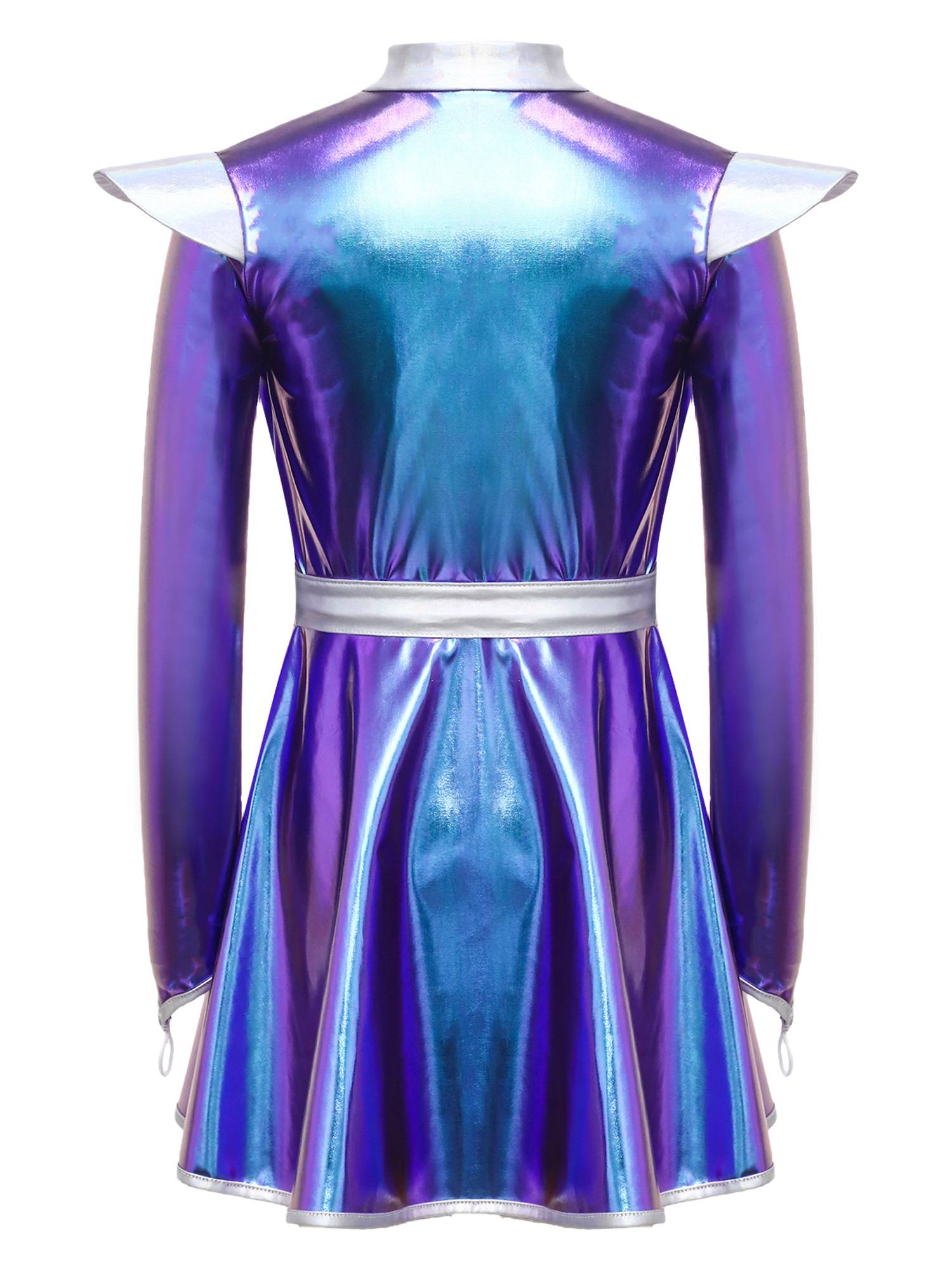 Girls Metallic Long Sleeve Alien A-Line Dress Robot Costume for Halloween Party