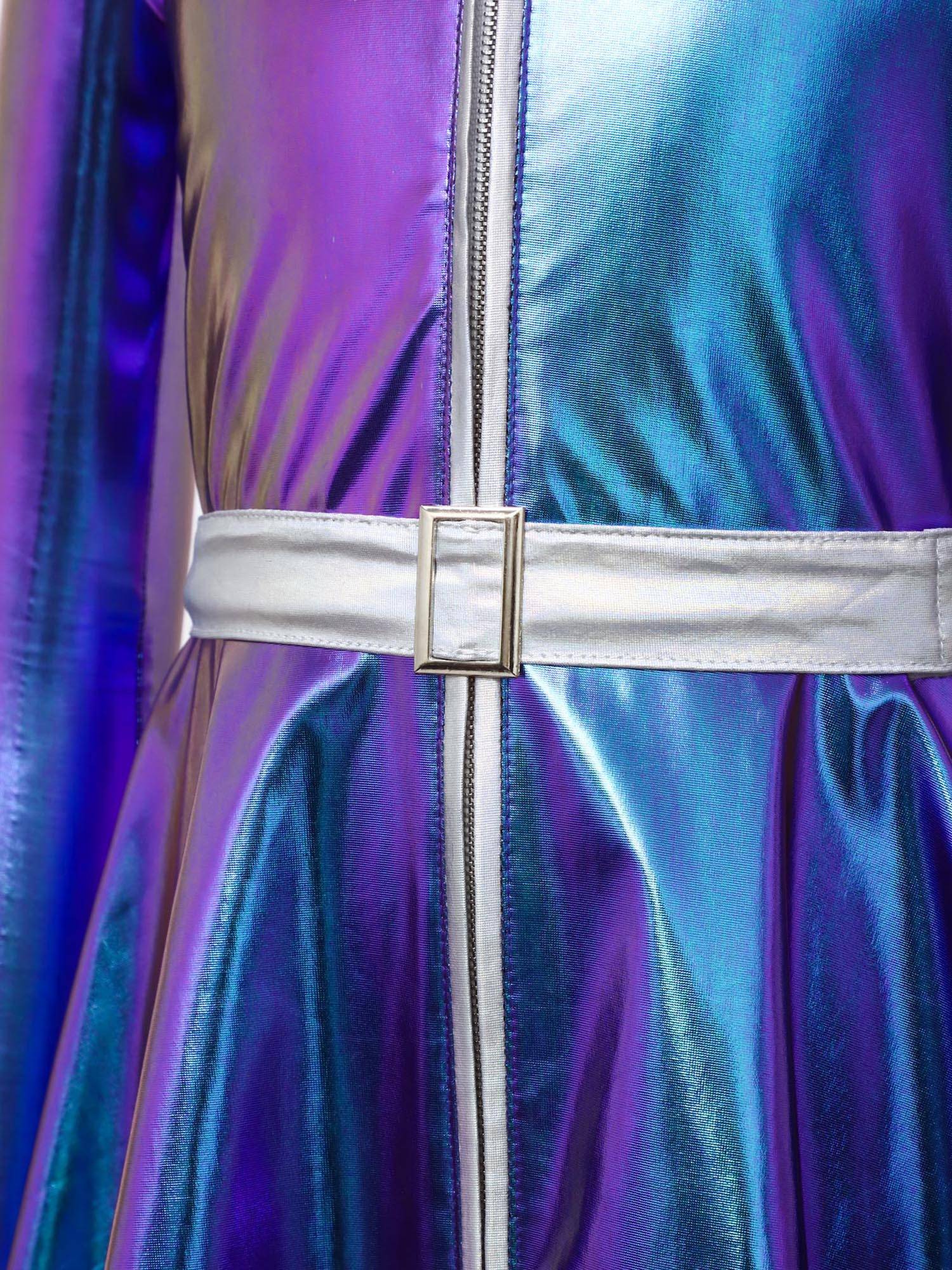 Girls Metallic Long Sleeve Alien A-Line Dress Robot Costume for Halloween Party