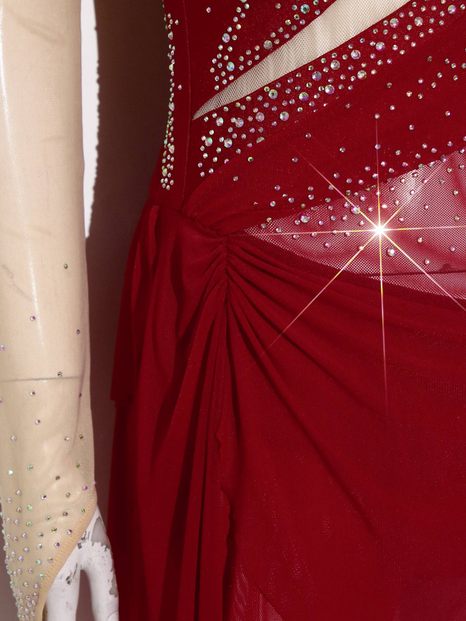 Women Rhinestone Mock Neck Figure Skating Dress for Gymnastics & Latin Dance