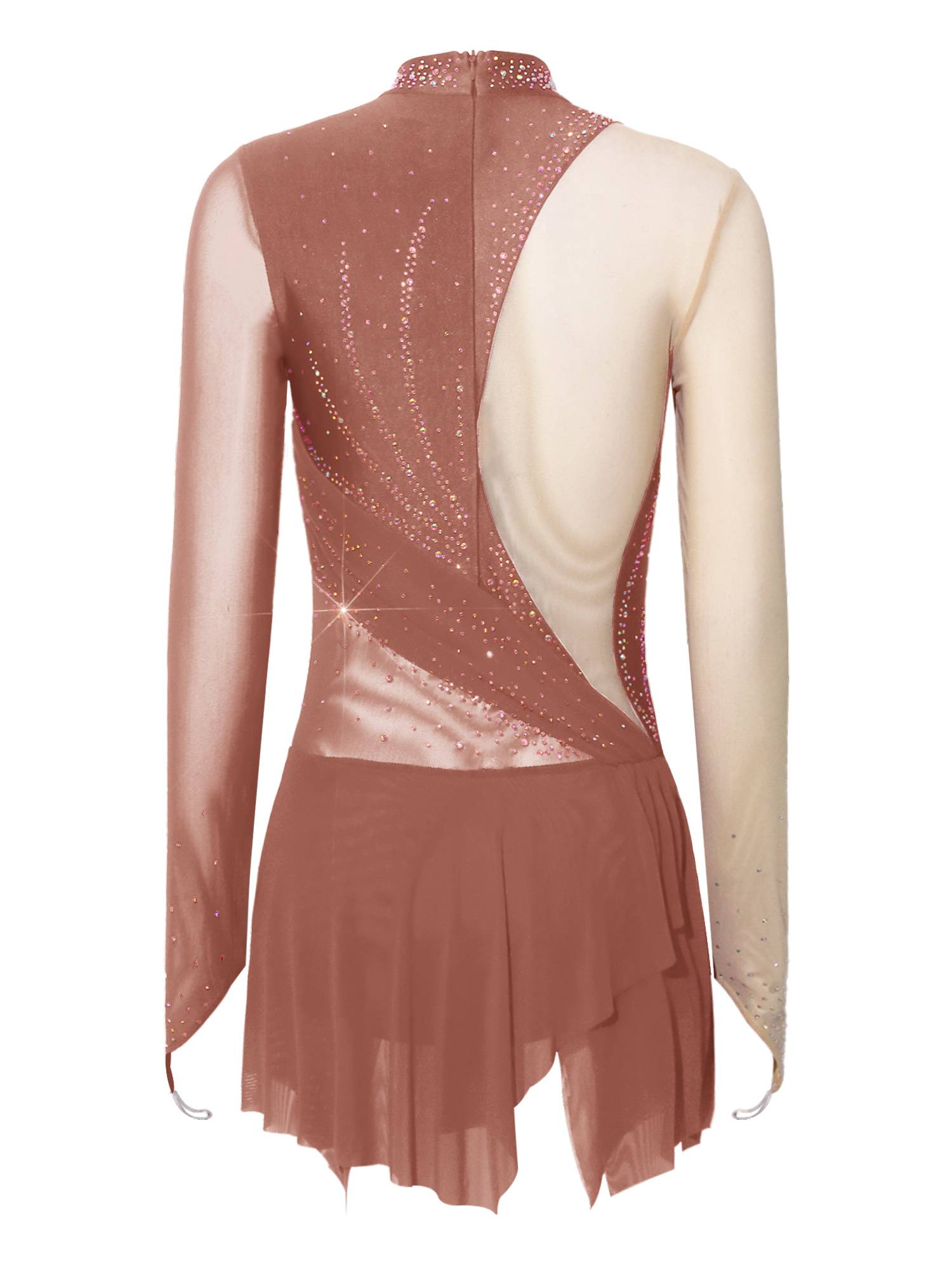 Women Rhinestone Mock Neck Figure Skating Dress for Gymnastics & Latin Dance