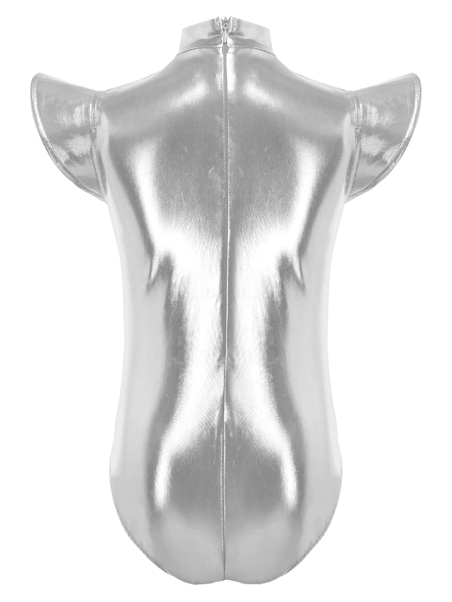 Girls Metallic Cap Sleeve Alien Cosplay Leotard with Hair Hoop for Halloween