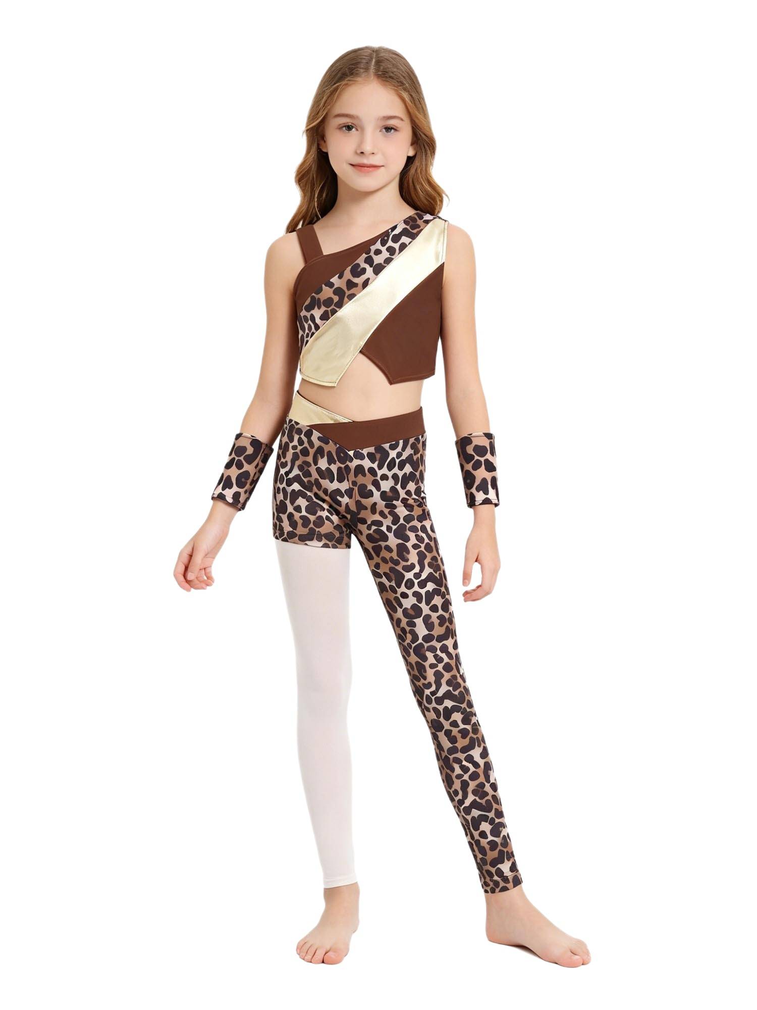 Kids Girls Leopard Print Dress Up Cavegirl Costume Halloween Outfit Photo Show