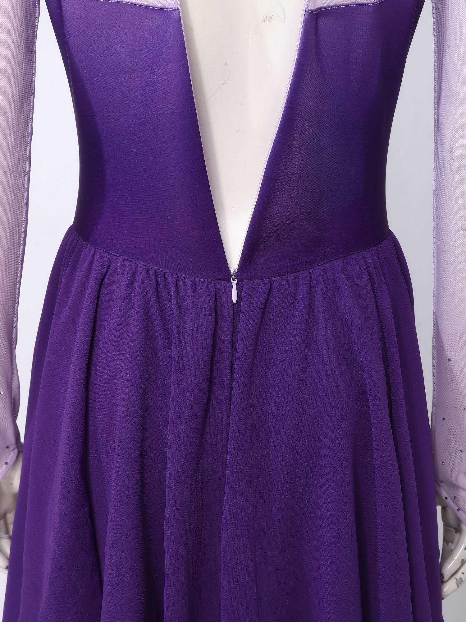 Women Gradient Long Sleeve Figure Skating Dress Lyrical Dancewear