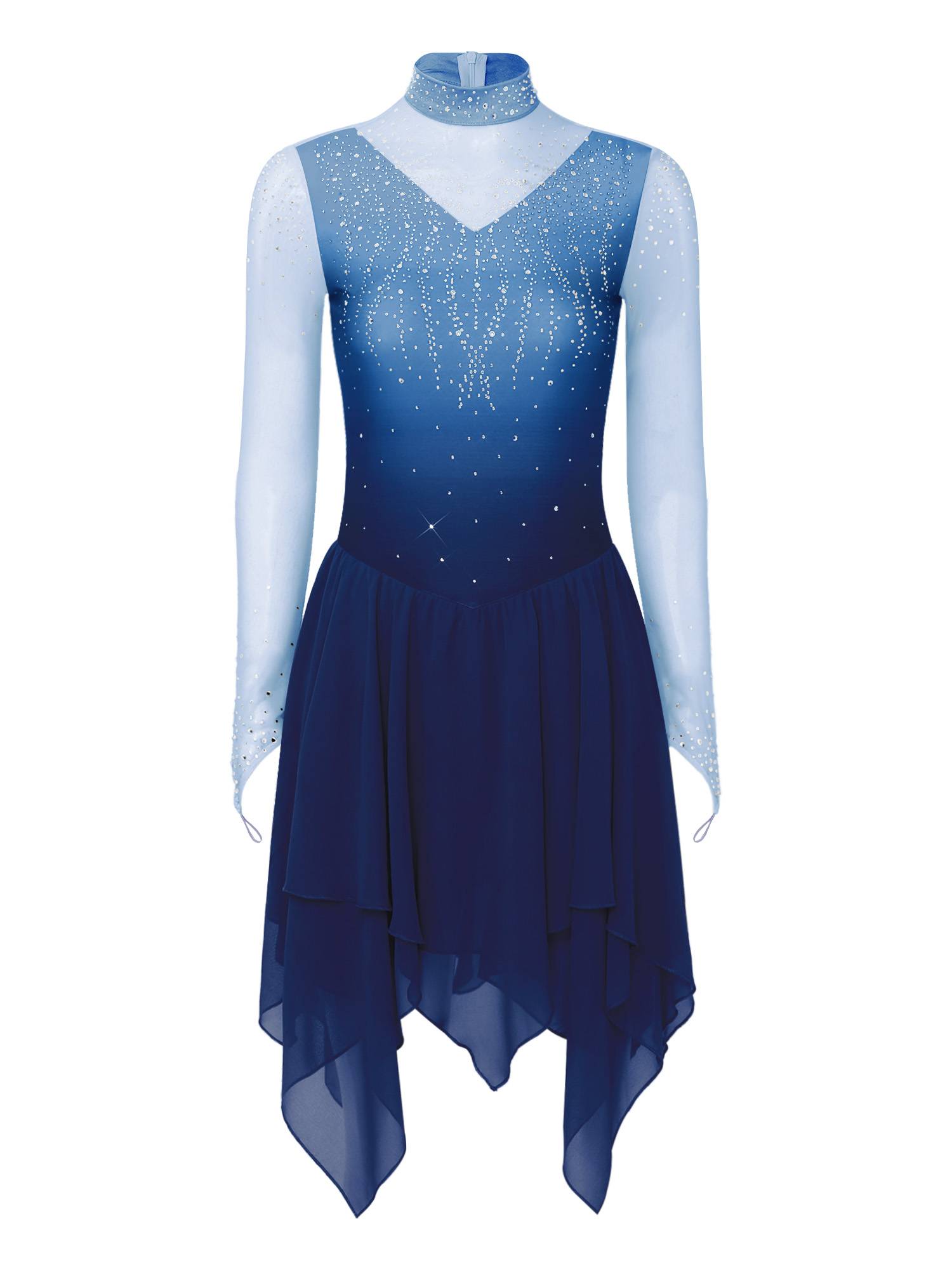 Women Gradient Long Sleeve Figure Skating Dress Lyrical Dancewear